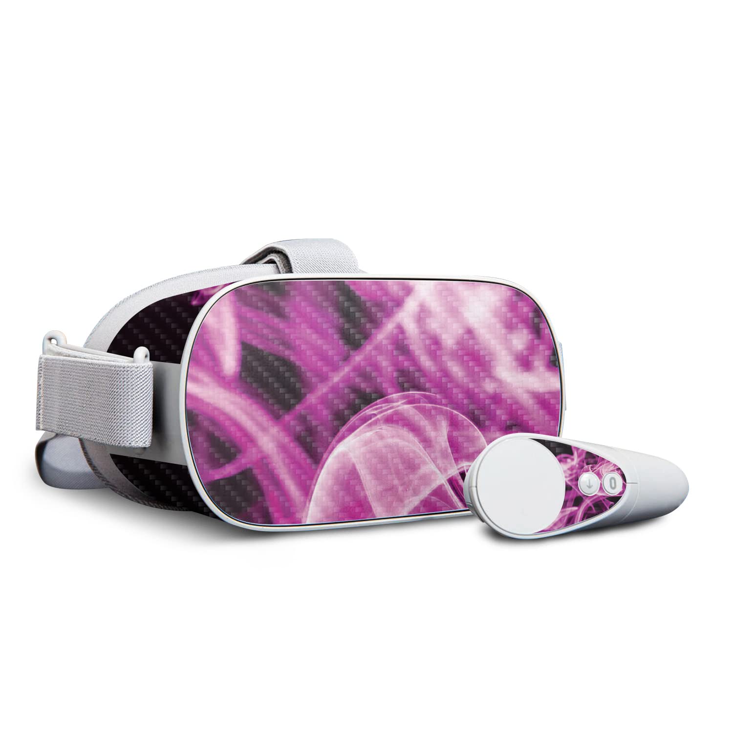 MightySkins Carbon Fiber Skin for Oculus Go - Pink Flames | Protective & Durable Textured Cover | Easy to Apply & Remove | Made in USA | Perfect for Gaming, VR Protection & Customization