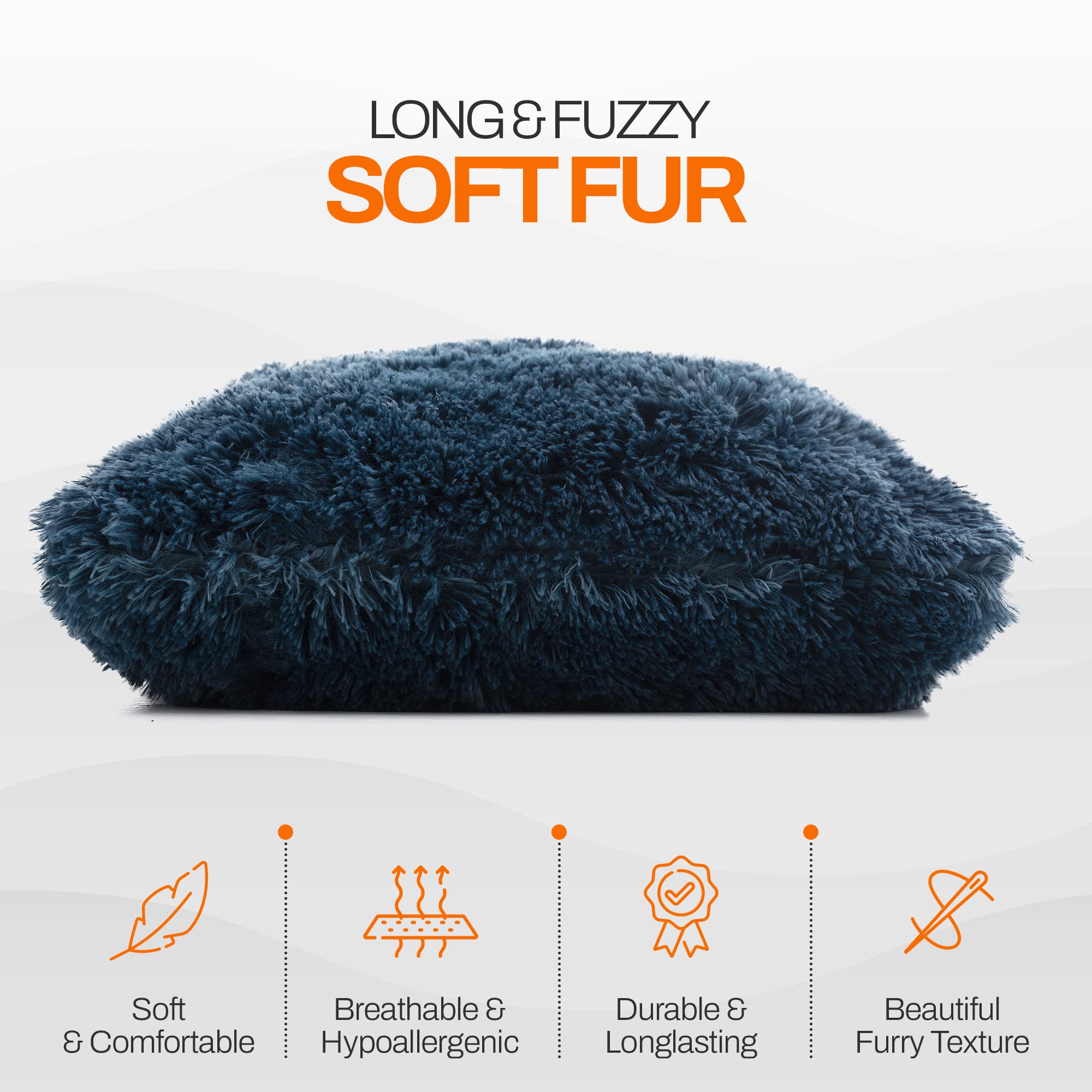 Soft Shaggy Throw Pillows for Couch & Bed - 18x18 Inch Cozy Long Hair Faux Fur Pillows with Inserts Included (Set of 2, Navy Blue) - Perfect for Living Room Decor, Bedroom Accent & Home Styling