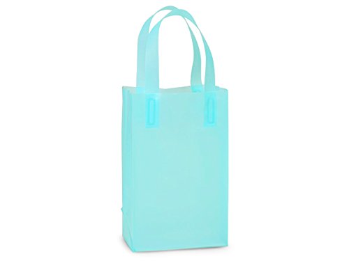 200 Pack Rose Size 5x3x8 Inch Solid Aqua Reusable 3 Mil Plastic Shopping Bags with 6 Mil Soft Loop Handles - Eco-Friendly Grocery Bags for Supermarket, Retail & Bulk Shopping
