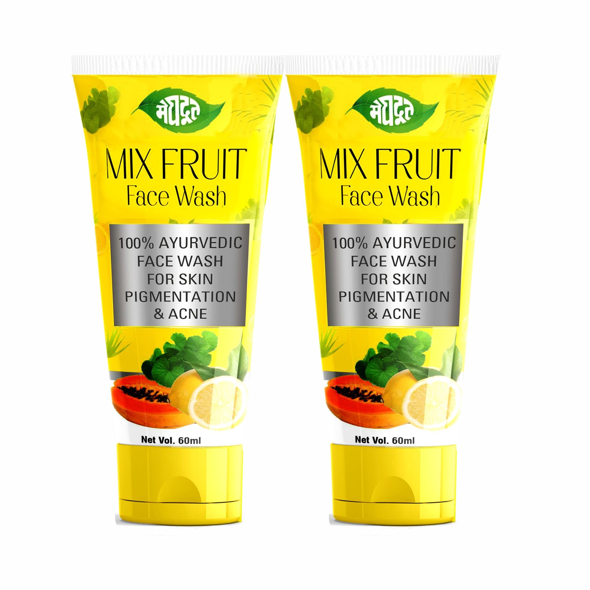 Meghdoot Mix Fruit Face Wash 60ml (Pack of 3) - Natural Cleanser for Glowing Skin | Perfect for Daily Skincare Routine & Travel