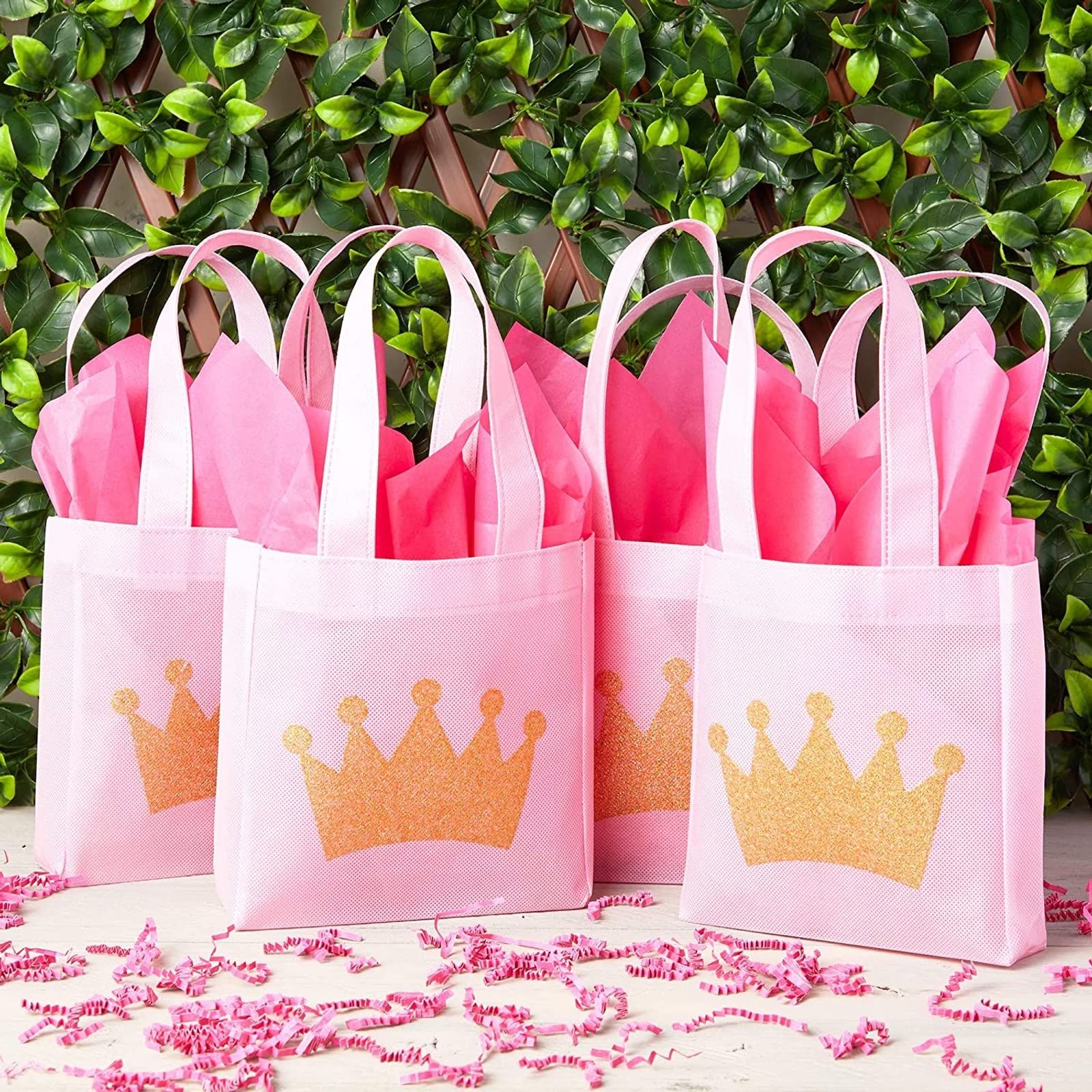 BLUE PANDA 24 Pack Pink Princess Party Favor Bags for Girls - 6.5x7x2 Inch Canvas Gift Bags for Birthday Party Favors, Baby Showers & Kids Celebrations - Perfect for Goodie Bags, Treats & Small Gifts