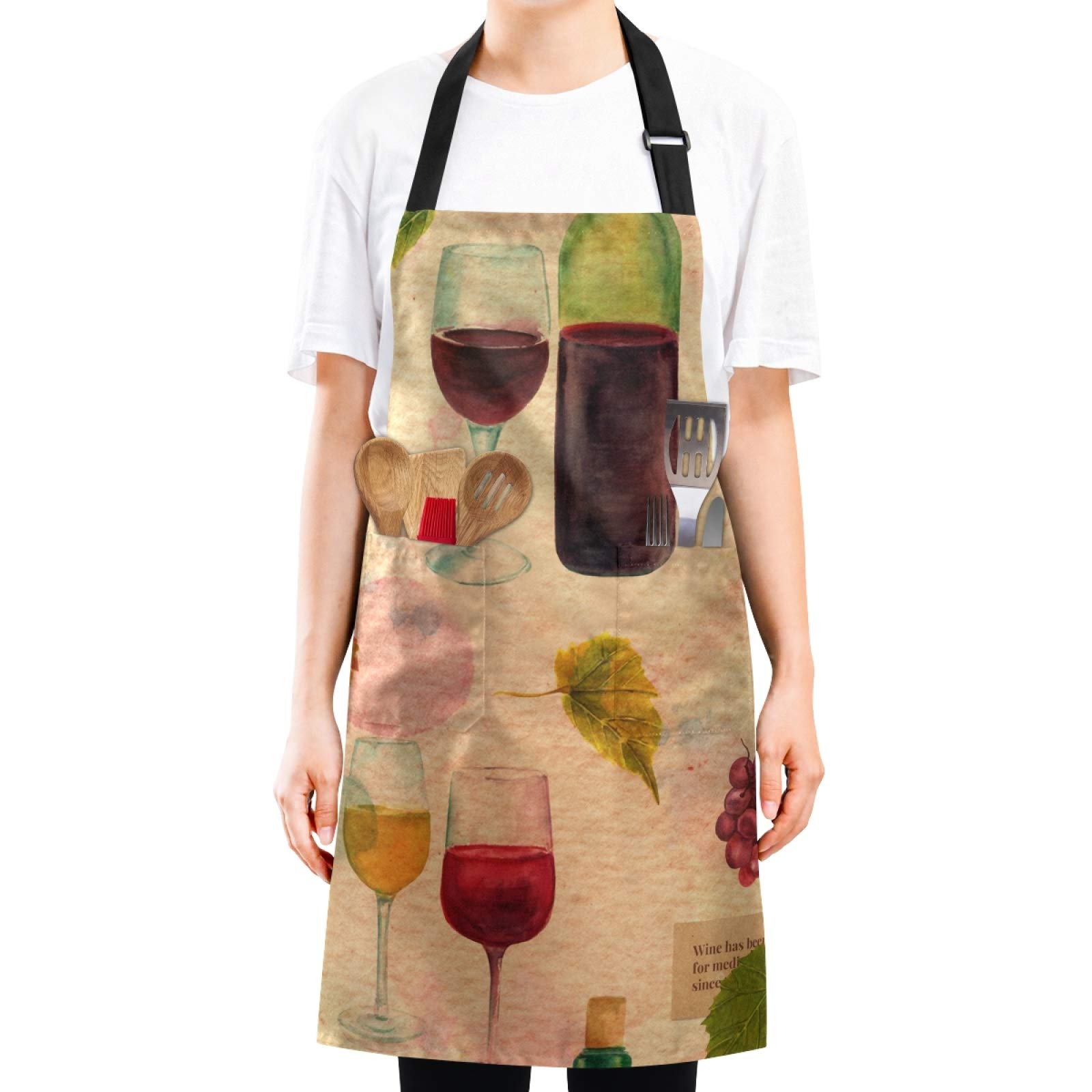 SUABO Wine Grapes Kitchen Apron with Pockets for Cooking, Baking & Grilling - Chef Apron for Women & Men - Perfect for Home Cooking, BBQ Parties & Professional Kitchens