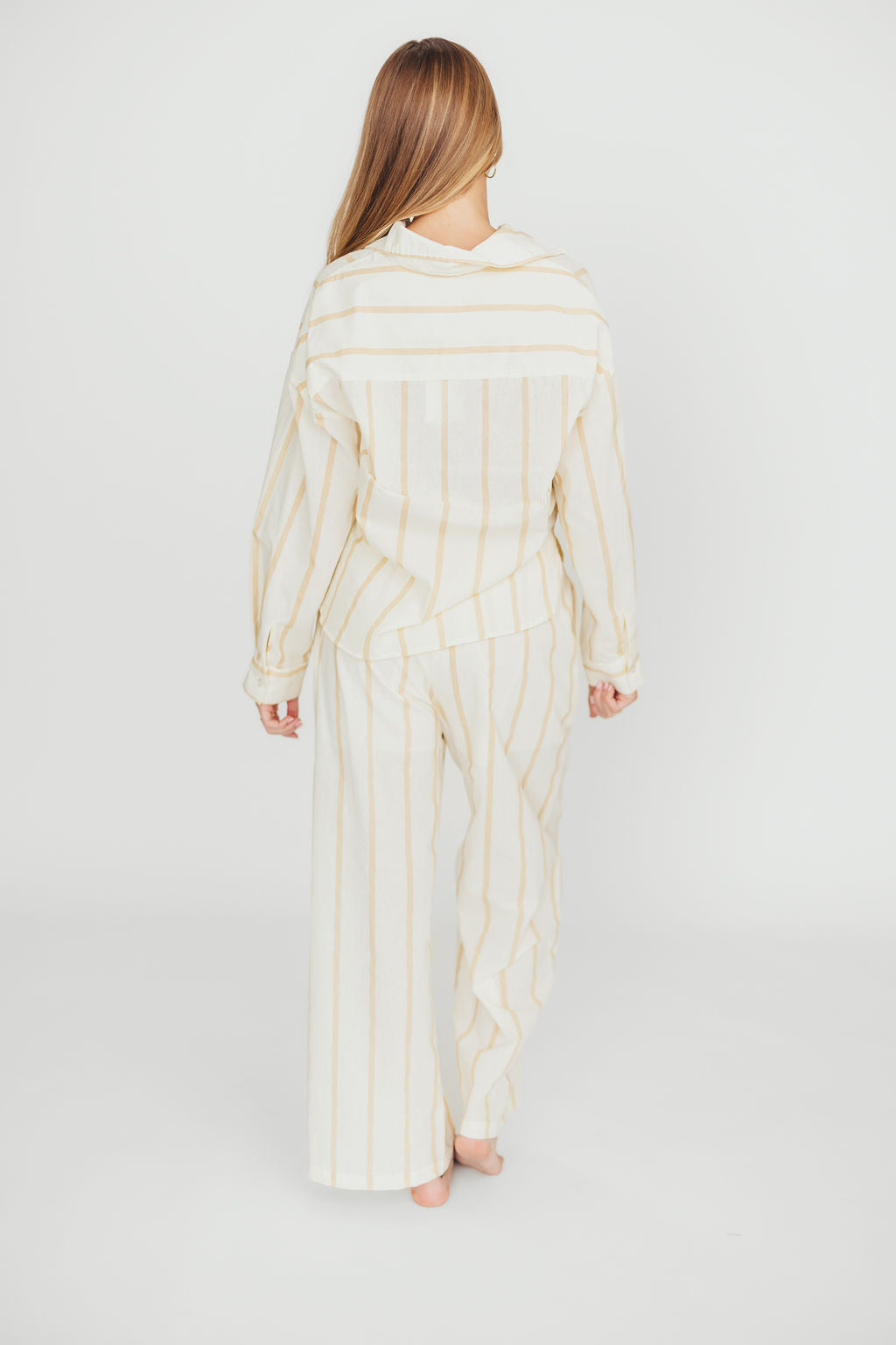 Rowan Pants in Beige Stripe - Women's Casual High Waisted Trousers for Work, Office & Everyday Wear | Comfortable Stretch Fabric