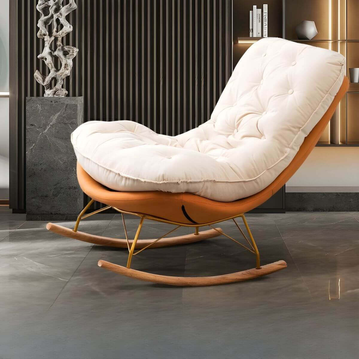 Modern Flannel Upholstered Rocking Chair with Removable Back Cushion - Comfortable Indoor Lounge Chair for Nursery, Living Room & Reading Nook