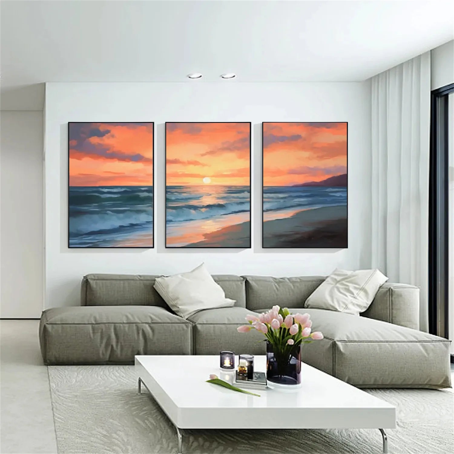 Ocean and Sky Painting Set of 3 - Coastal Wall Art Decor for Living Room, Bedroom & Office | Modern Seascape Canvas Prints | Home & Office Wall Decor
