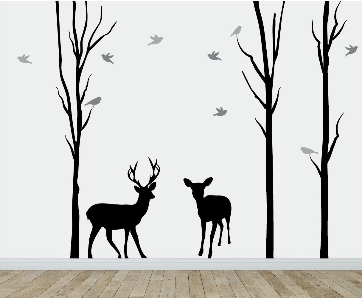 Black Tree Wall Decal Sticker - Dead Tree & Deer Vinyl Art for Home Decor - Perfect for Living Room, Bedroom & Nursery Wall Art