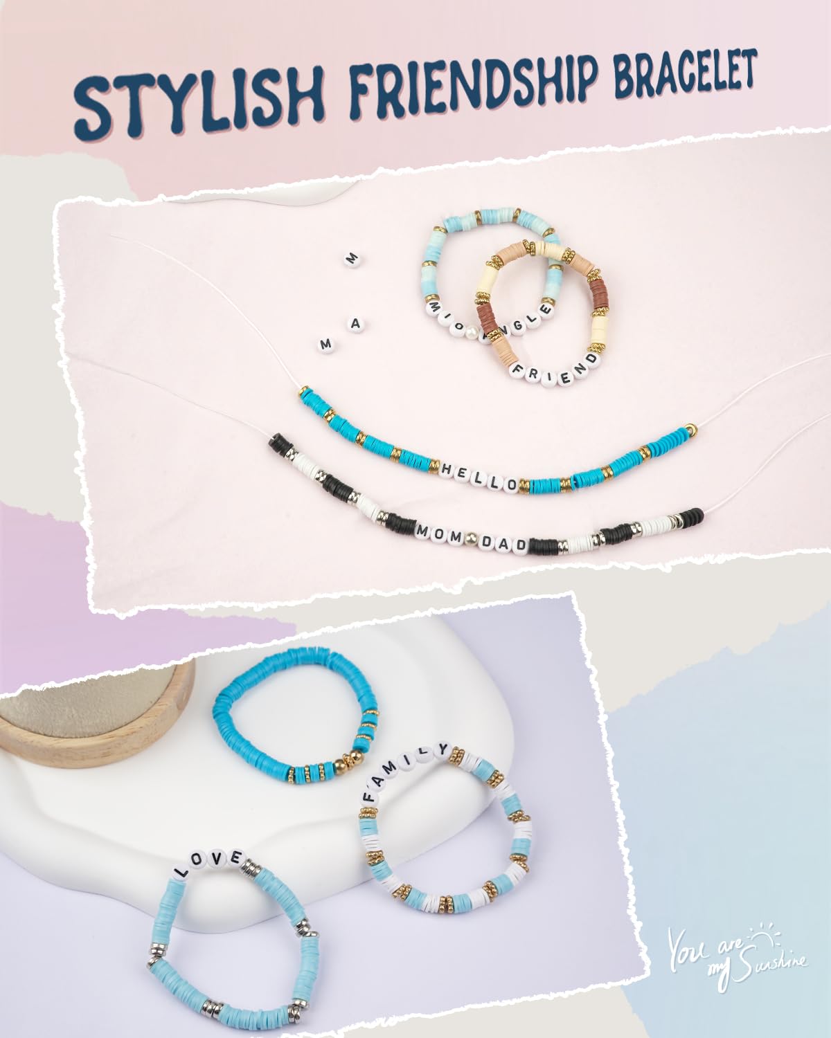 DIY Letter Beads Bracelet Making Kit - Clay & Golden Beads for Jewelry, Friendship Bracelets, Arts & Crafts - Perfect Birthday Gift for Women & Teens (Blue & White) | Great for Parties, Gifts & Creative Projects