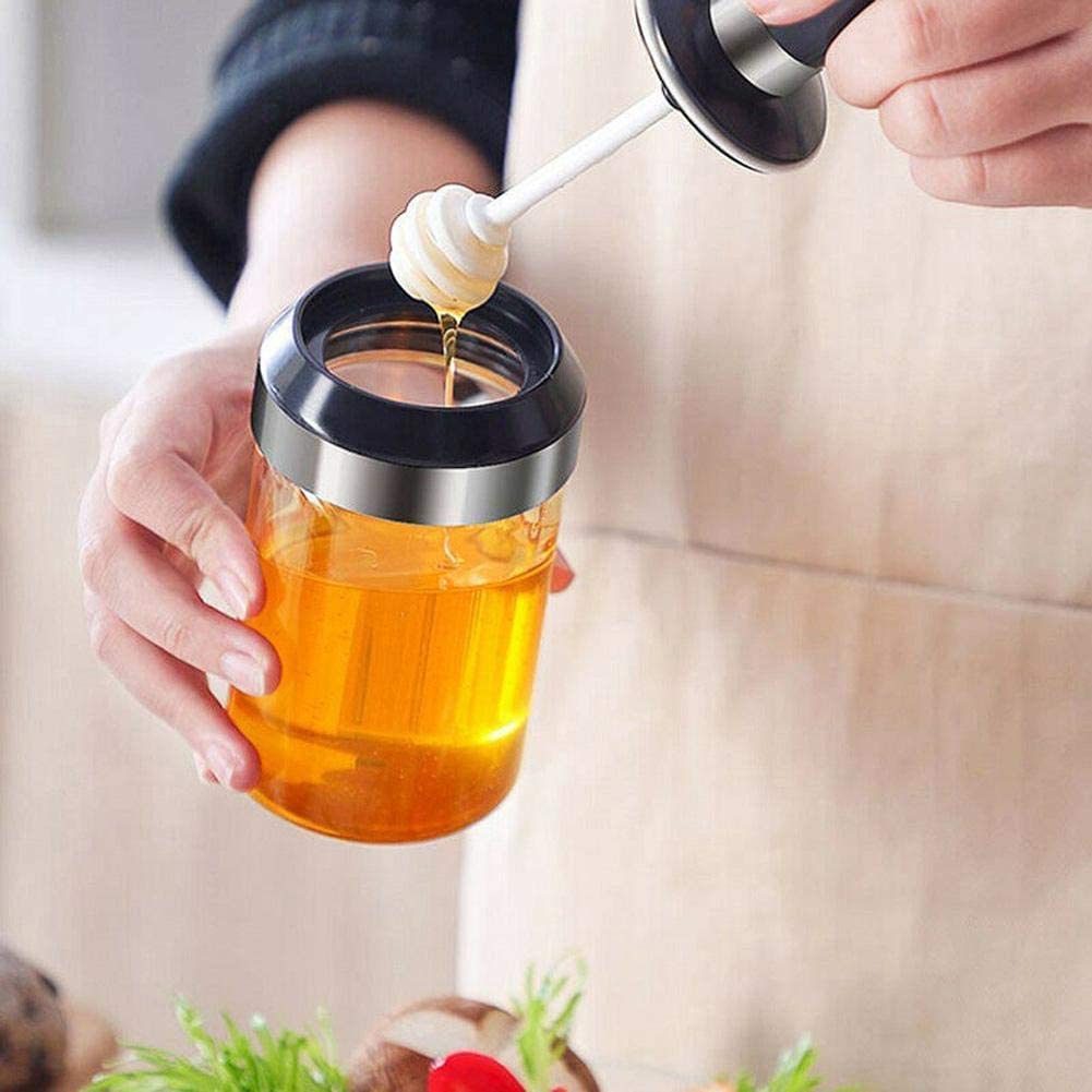 Premium Borosilicate Glass Honey Storage Jar with Dipper Stick - 250ml Brown Honey Dispenser Bottle for Kitchen, Pantry & Gift Giving | Airtight Food Container for Honey, Syrup & Liquid Storage