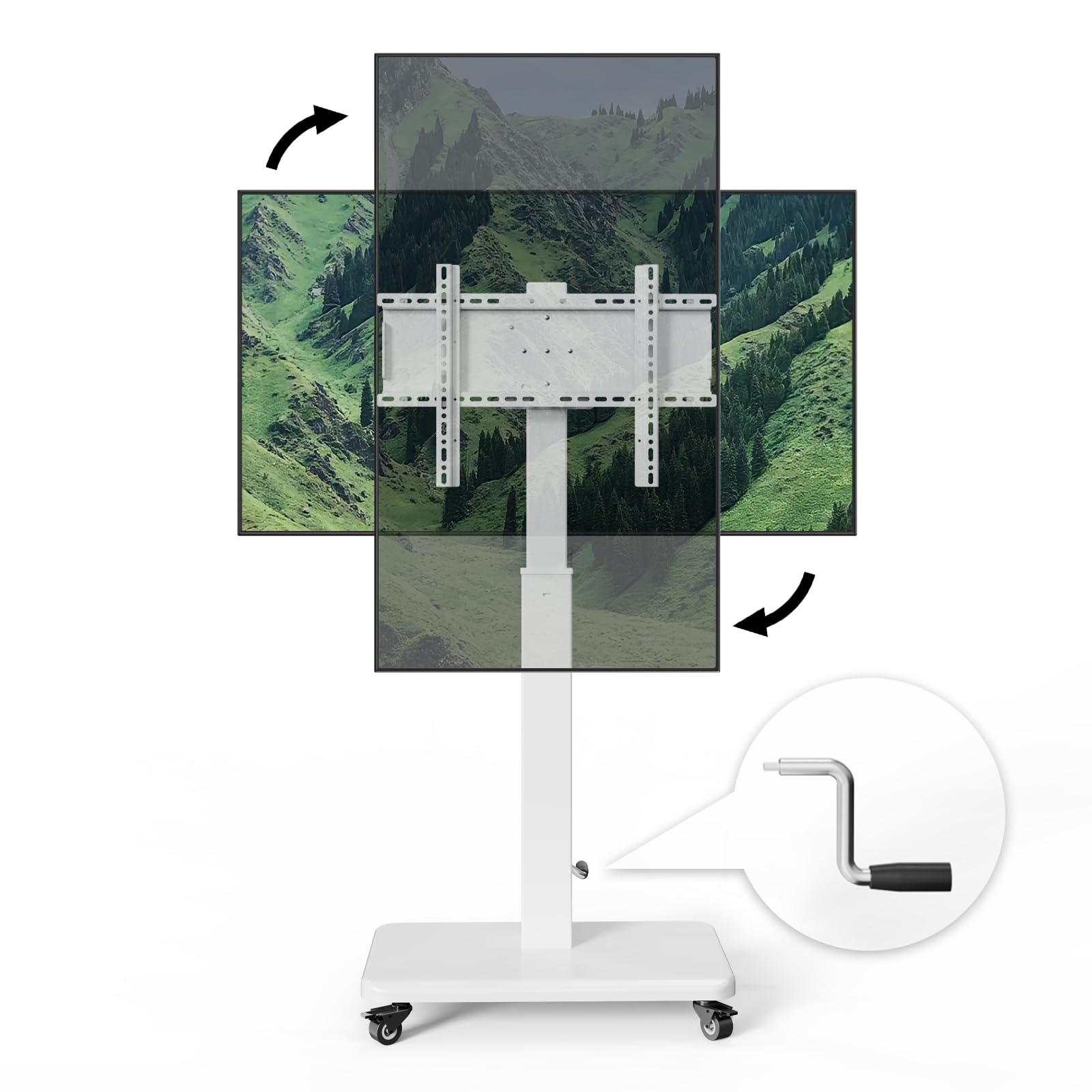 Adjustable Mobile TV Cart with Wheels - Stepless Lift Rolling Stand for 42-75 Inch TVs, 90° Rotation (Portrait/Landscape), 110lbs Capacity, Max VESA 600x500mm - Perfect for Living Rooms, Bedrooms & Home Theaters (White)