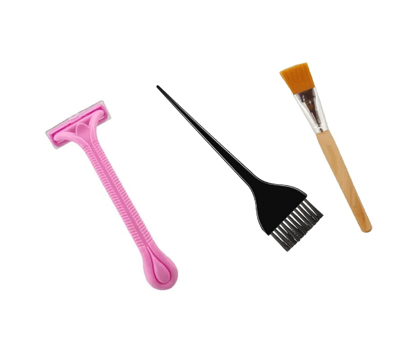 ZAUKY Women's Hair Removal Razor with Nourishing Strip + Hair Dye Brush + Face Pack Brush Set - 3-in-1 Salon & Home Beauty Combo for Smooth Skin & Hair Coloring (Great for DIY Beauty & Professional Use)