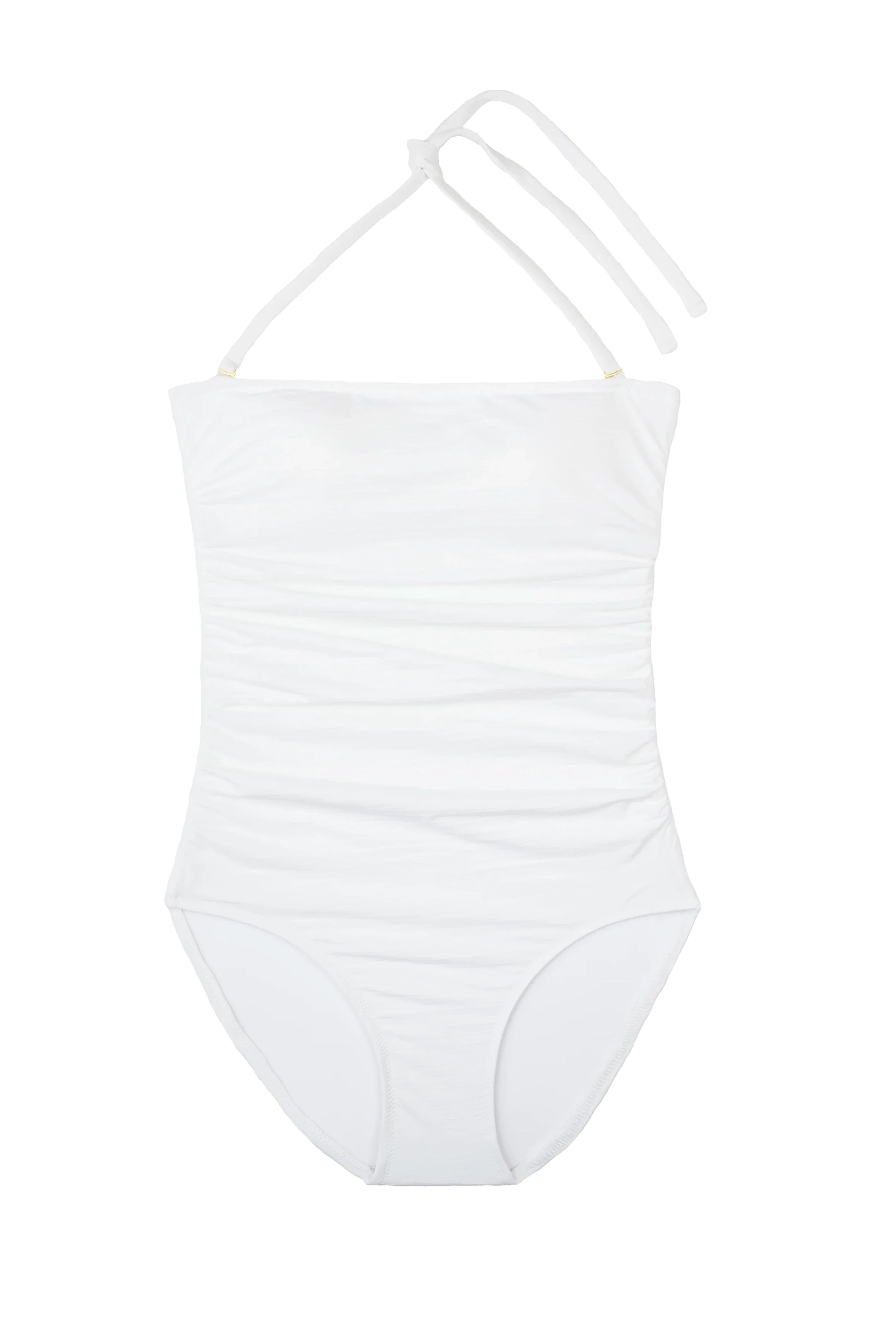 Classic Bandeau One Piece Swimsuit | Textured White Bathing Suit for Women - Perfect for Beach Vacations, Pool Parties & Summer Getaways