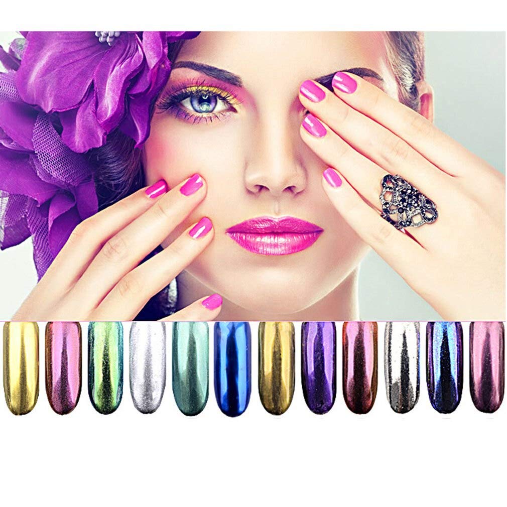 12 Colors Mirror Nail Powder - Electroplating Glitter Powder for Nail Art, Manicure & Pedicure | Perfect for Salon, Home DIY & Professional Nail Designs