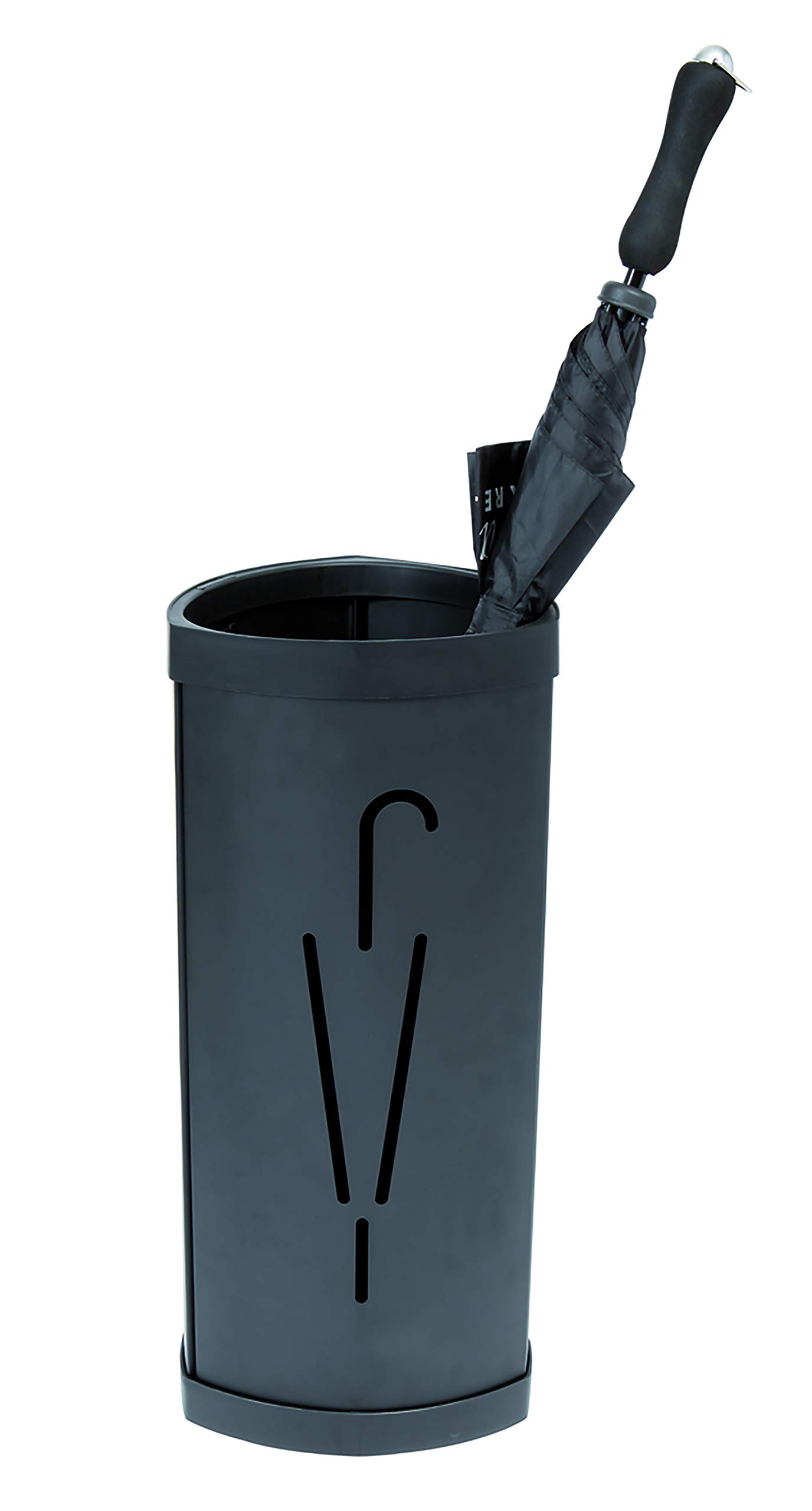 Triangular Umbrella Stand - Heavy Duty Metal & Plastic Umbrella Holder with Large Storage Capacity & Water Drip Tray - Matte Black Home & Garden Decor for Entryway, Patio, and Outdoor Use
