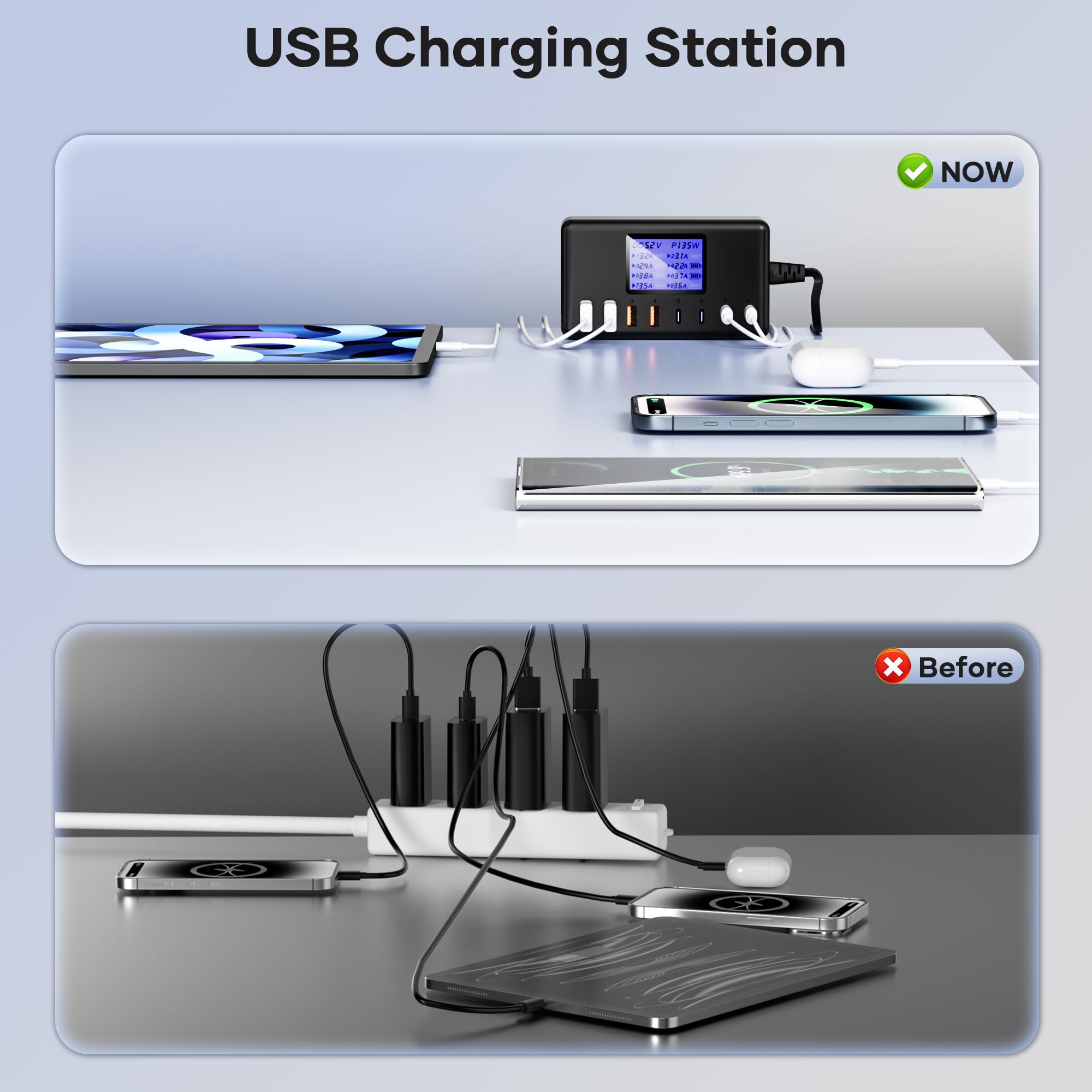 152W 8-Port USB C Charging Station with 4 USB-C & 4 USB-A Ports - Fast Charger for iPhone 15/14/13/12, Samsung Galaxy S23/S22/S21, iPad, Tablets & More - Perfect for Home, Office & Travel Charging Multiple Devices Simultaneously