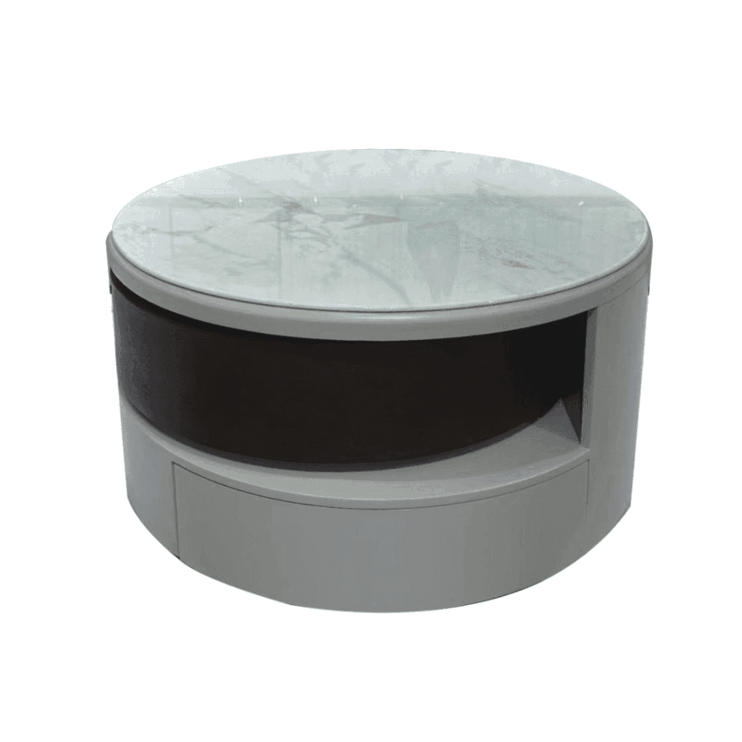 Mila Round Extendable Coffee Table with Natural Jade Stone Top - Modern Living Room Furniture for Small Spaces, Home Decor Centerpiece