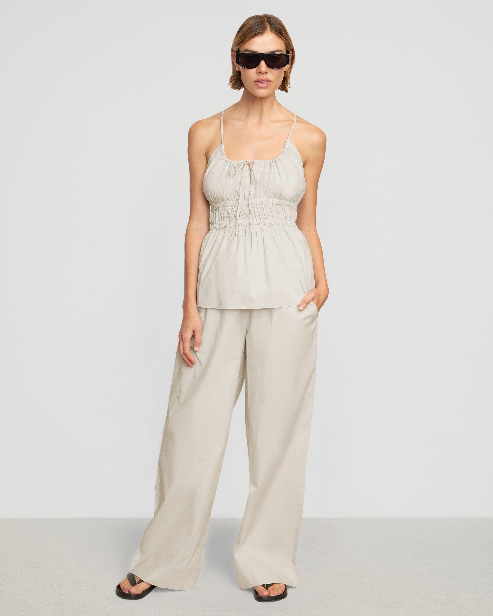 Paula Smocked Waist Wide Leg Pants for Women - Comfortable High Waisted Palazzo Trousers - Perfect for Office, Travel and Casual Wear