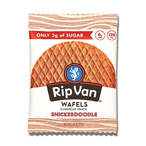 Rip Van Wafels Snickerdoodle Stroopwafels - Healthy Low Sugar & Low Calorie Snacks (3g Sugar) - Non-GMO, Keto-Friendly - Perfect for Office, Travel & On-the-Go Snacking - 12 Pack