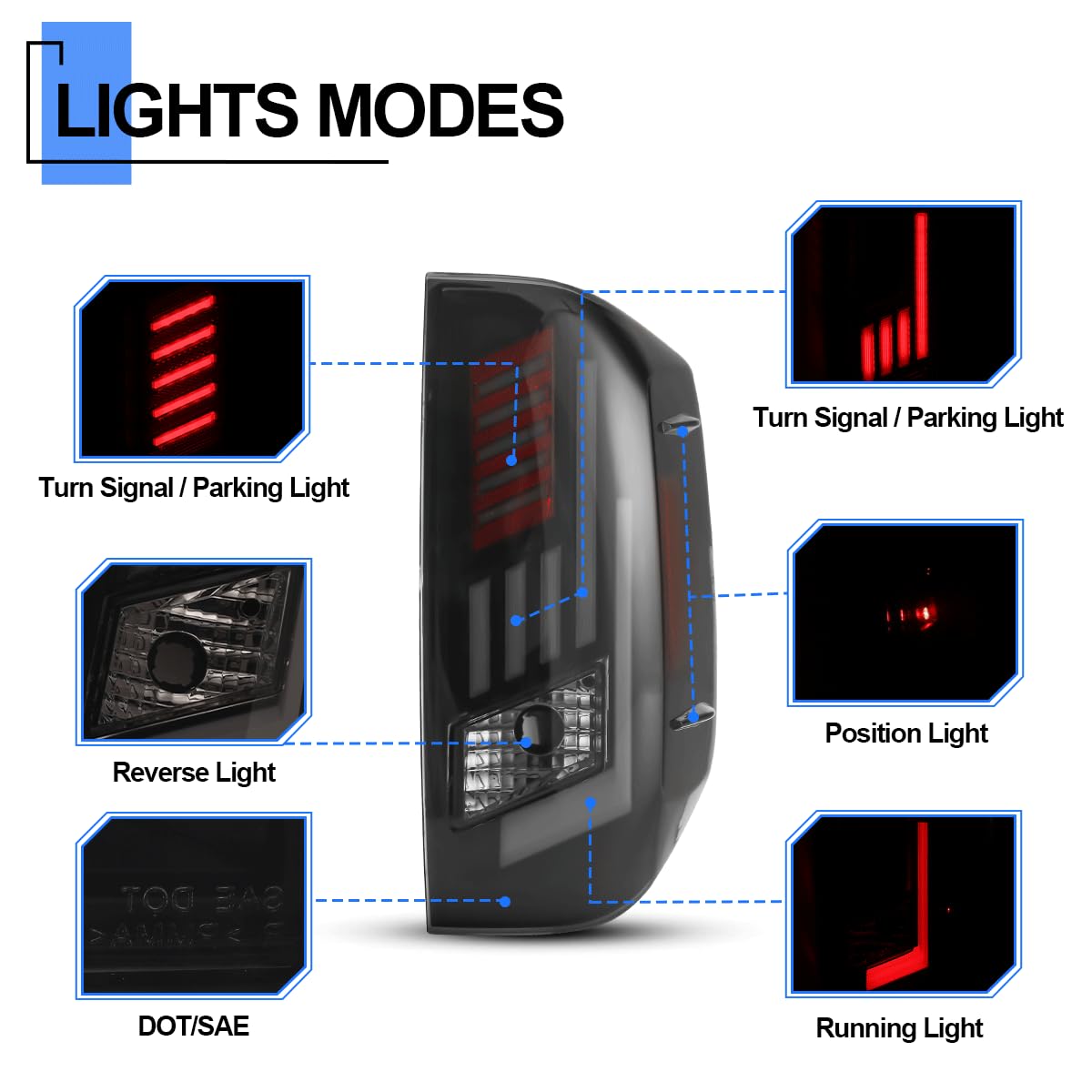 2014-2021 Toyota Tundra LED Tail Lights Assembly - Sequential Turn Signals, DRL & Brake Lights - Smoke Lens Replacement for Pickup Truck (Passenger & Driver Side) - Perfect for Night Driving & Enhanced Safety
