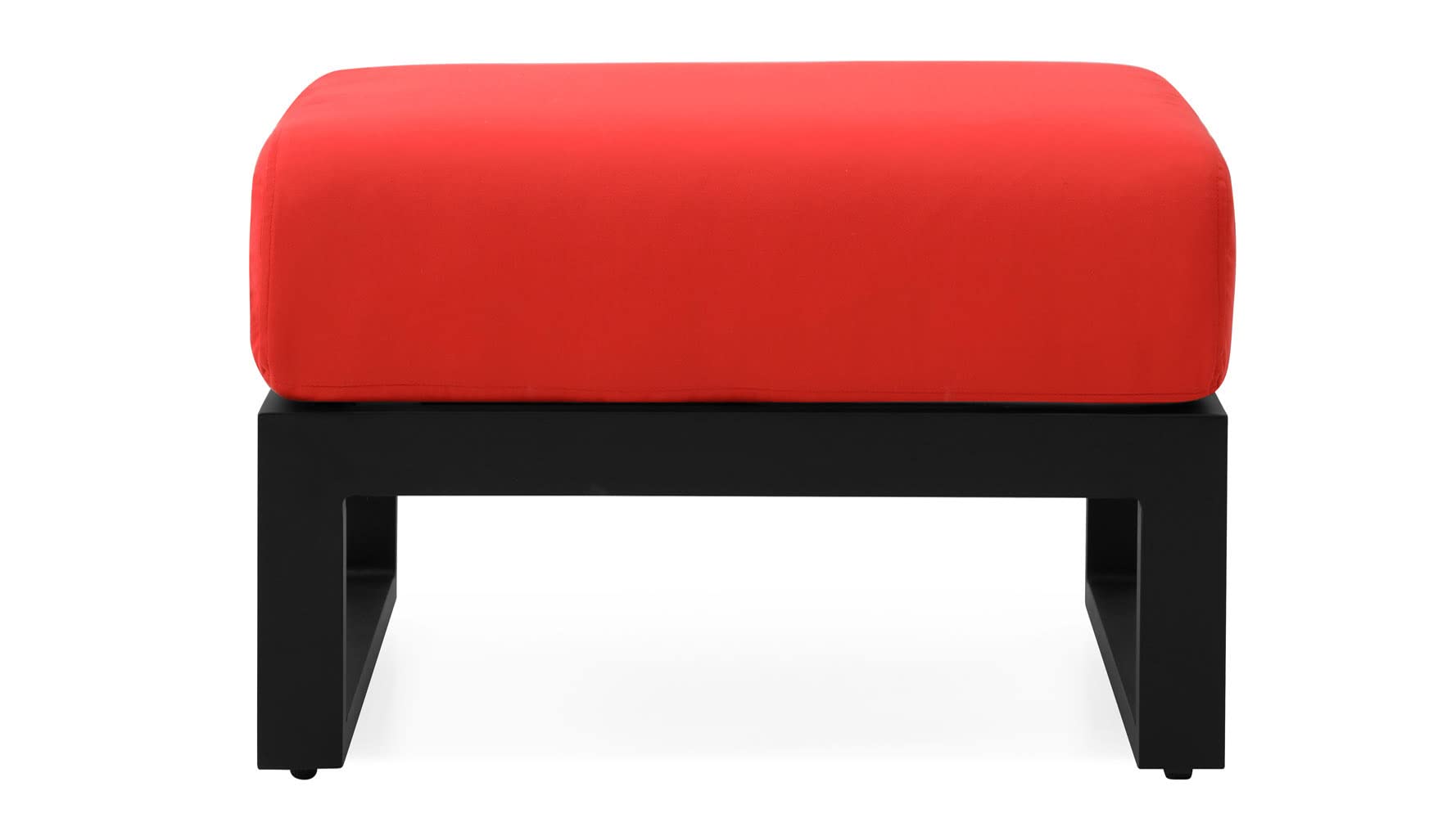ZURI Modern Elba Outdoor Ottoman with Quick-Dry Cushions & Powder-Coated Aluminum Frame - Waterproof Patio Furniture for Poolside, Garden & Deck - Black/Red