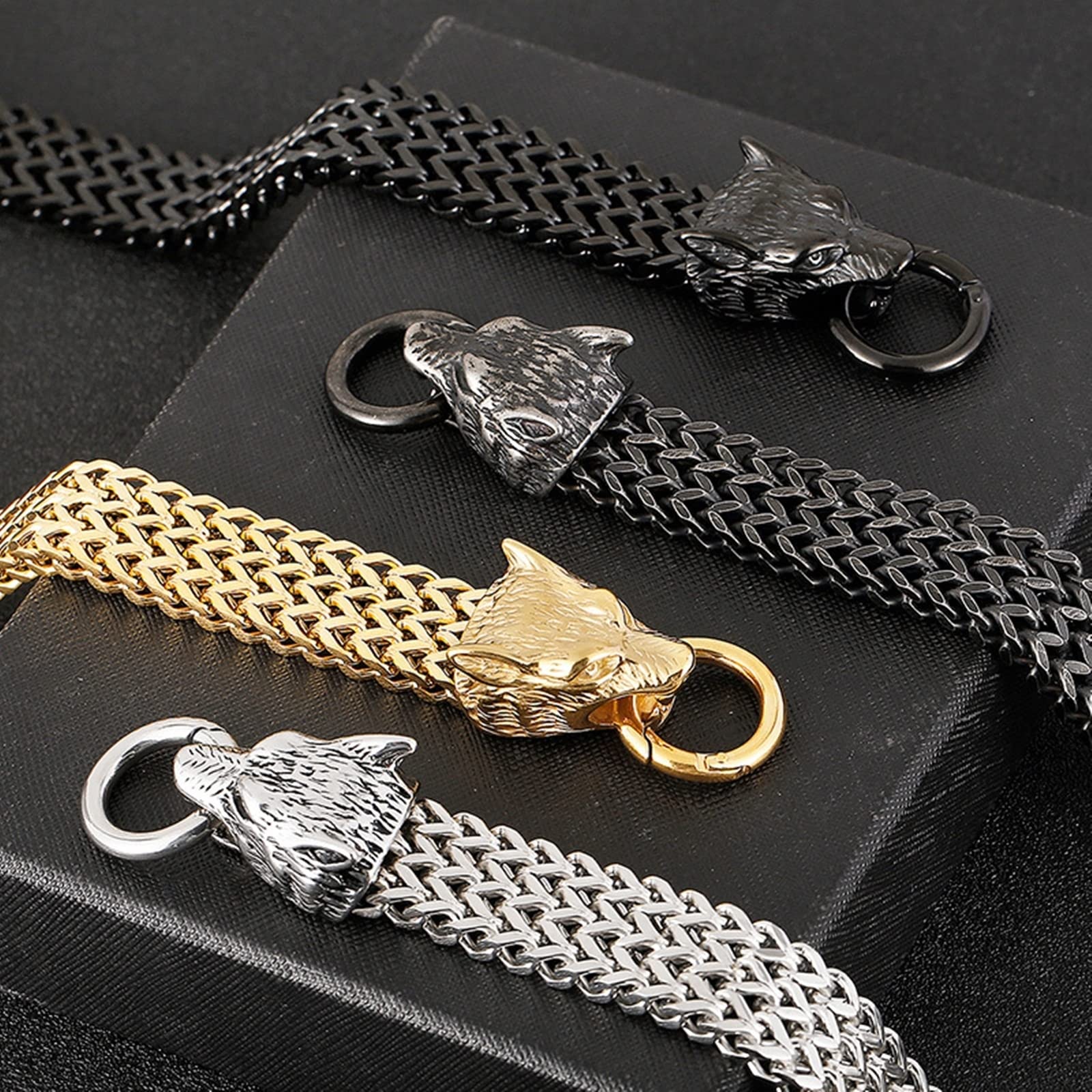Men's Punk Bracelet - Black Stainless Steel Skull Lion Wolf Head Bracelet for Men | Trendy Gothic Jewelry for Casual & Party Wear