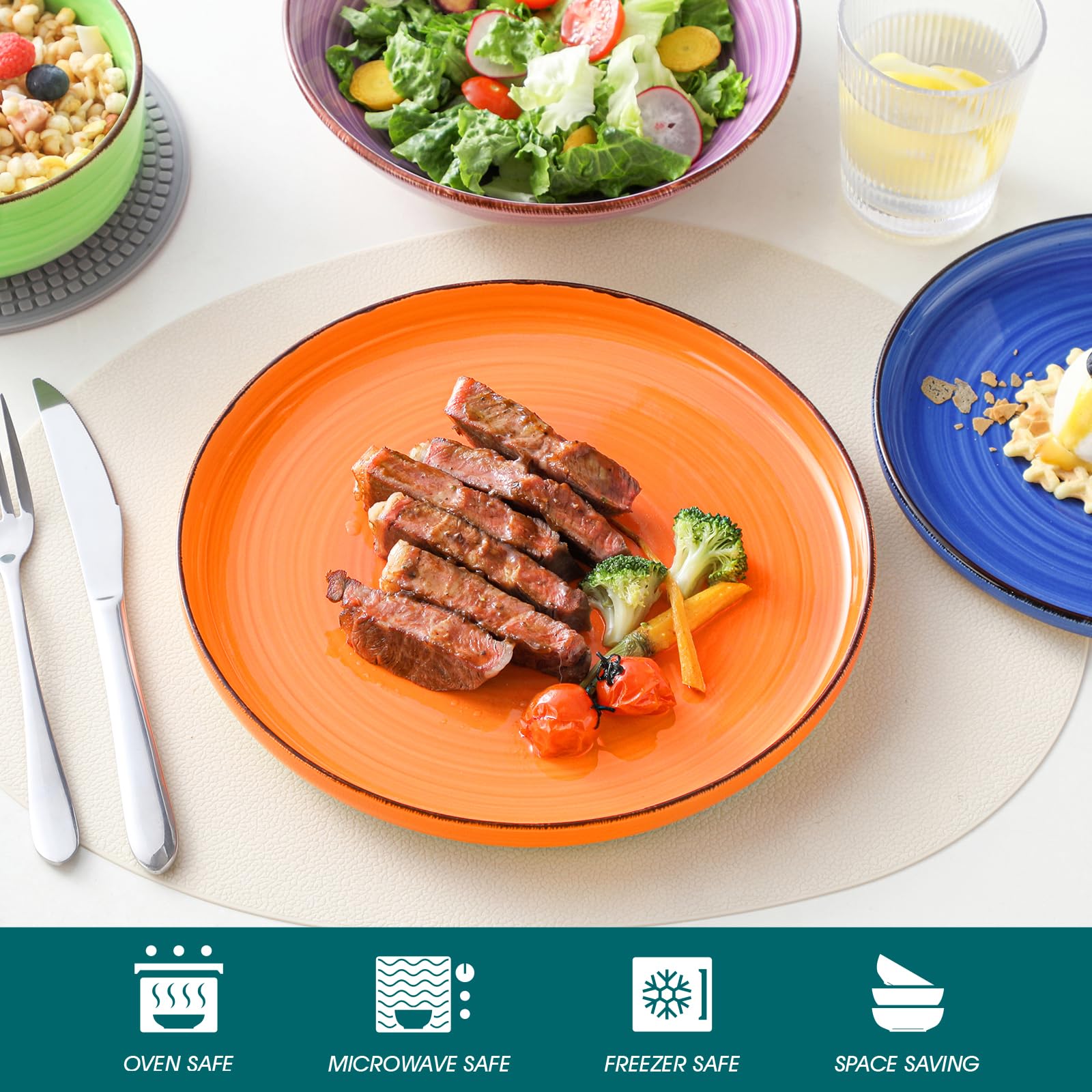 Vancasso Bonita 24-Piece Stoneware Dinnerware Set for 6 - Microwave & Dishwasher Safe Plates, Bowls & Mugs - Colorful Dining Set for Everyday Meals, Family Gatherings & Restaurant-Style Presentation