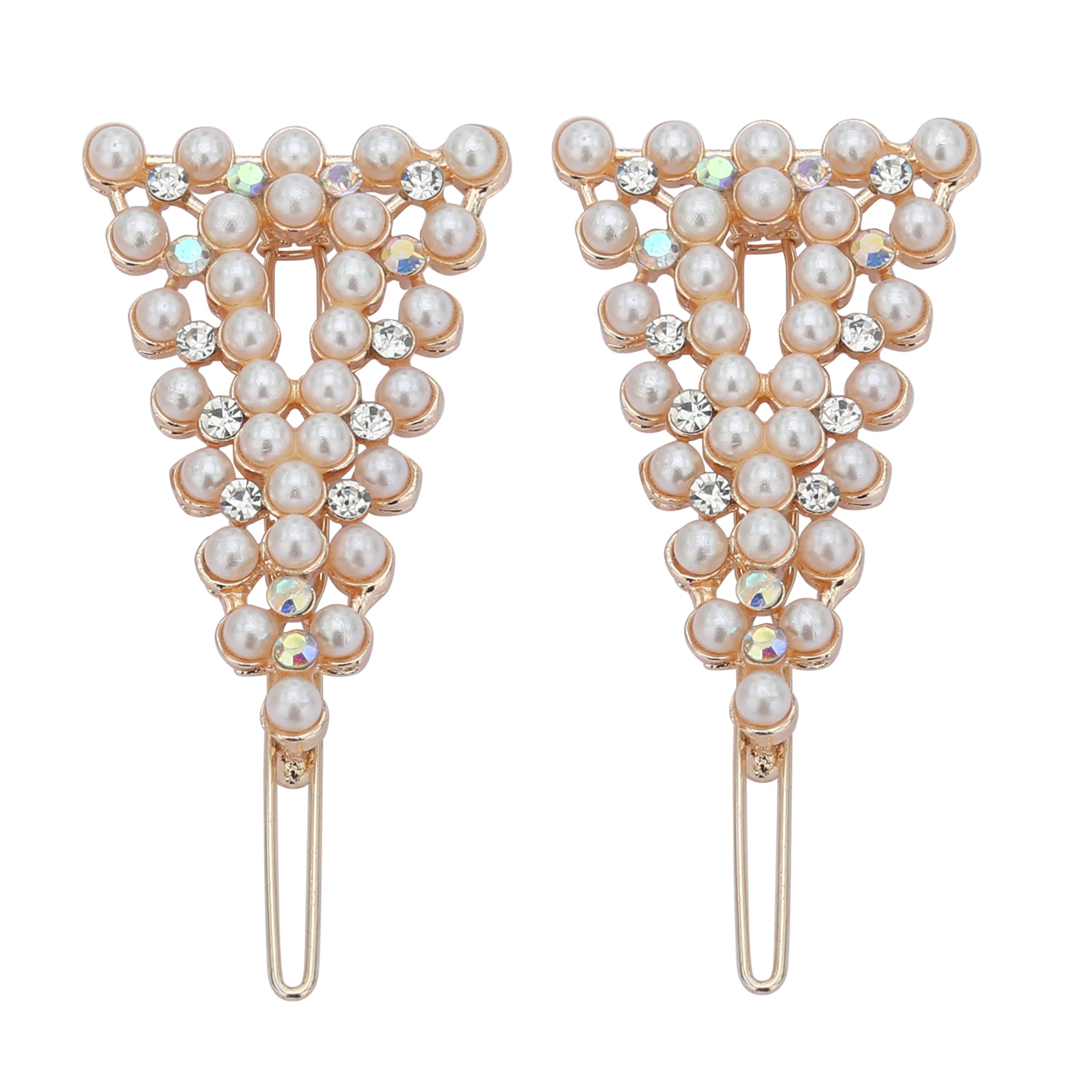 HOC® Pearl Rhinestone Hair Clips for Women - Elegant Gold Hair Pins & Barrettes for Wedding, Anniversary, Prom, Party - Pack of 2 (Ideal for Bridal Accessories, Special Occasions & Everyday Glam)
