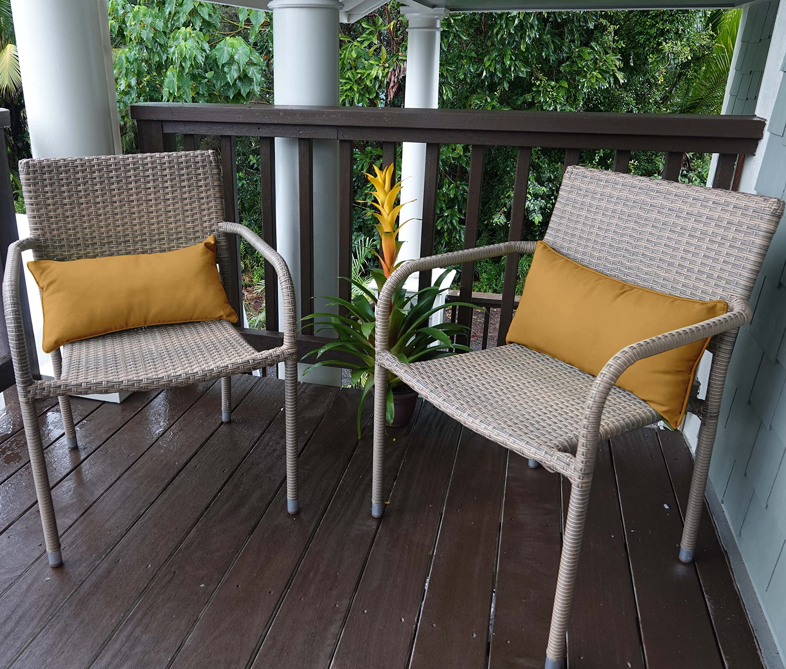 Waterproof Polyester Lumbar Pillow Covers 12x18 Inches, Set of 2 - All-Weather Indoor/Outdoor Beige Cushion Cases for Sofa, Patio Furniture & Deck Chairs (Perfect for Living Room, Porch and Garden Decor)