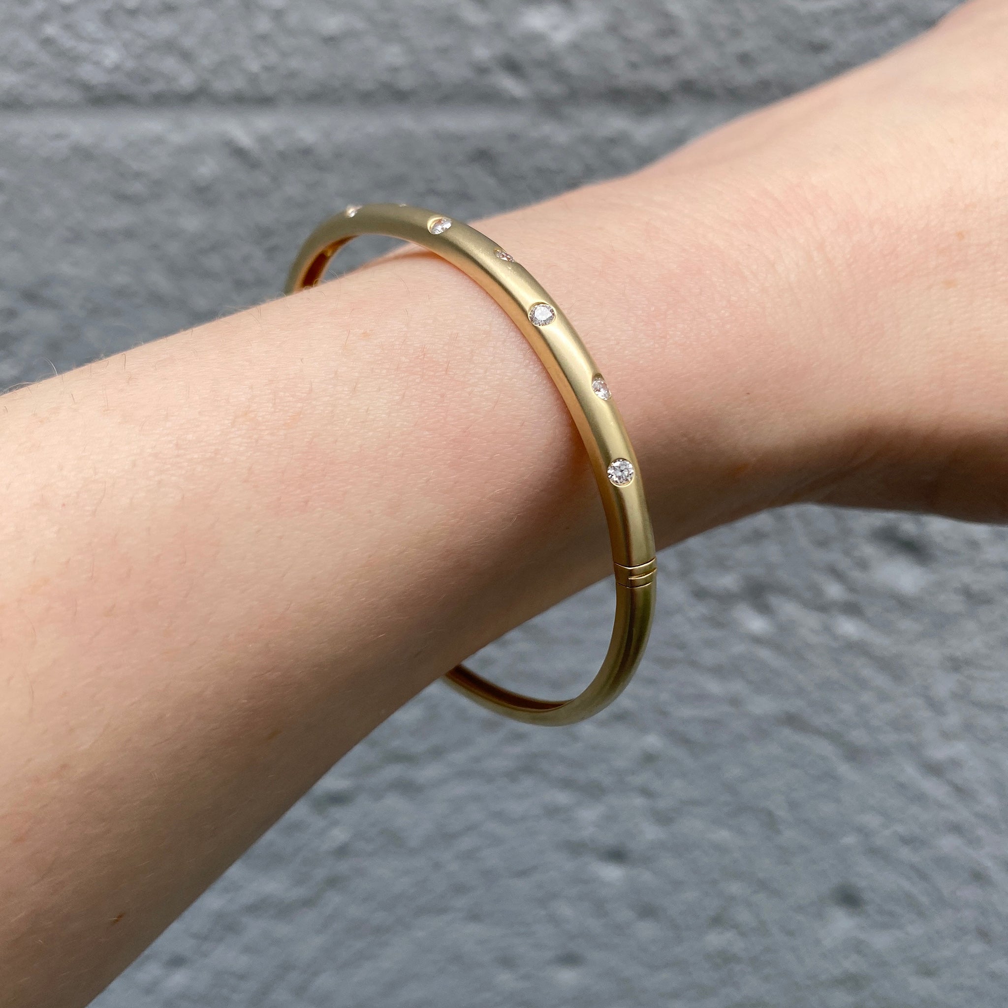 14K Yellow Gold Diamond Flush Set Bangle Bracelet for Women - Elegant Jewelry Gift for Weddings, Anniversaries & Special Occasions