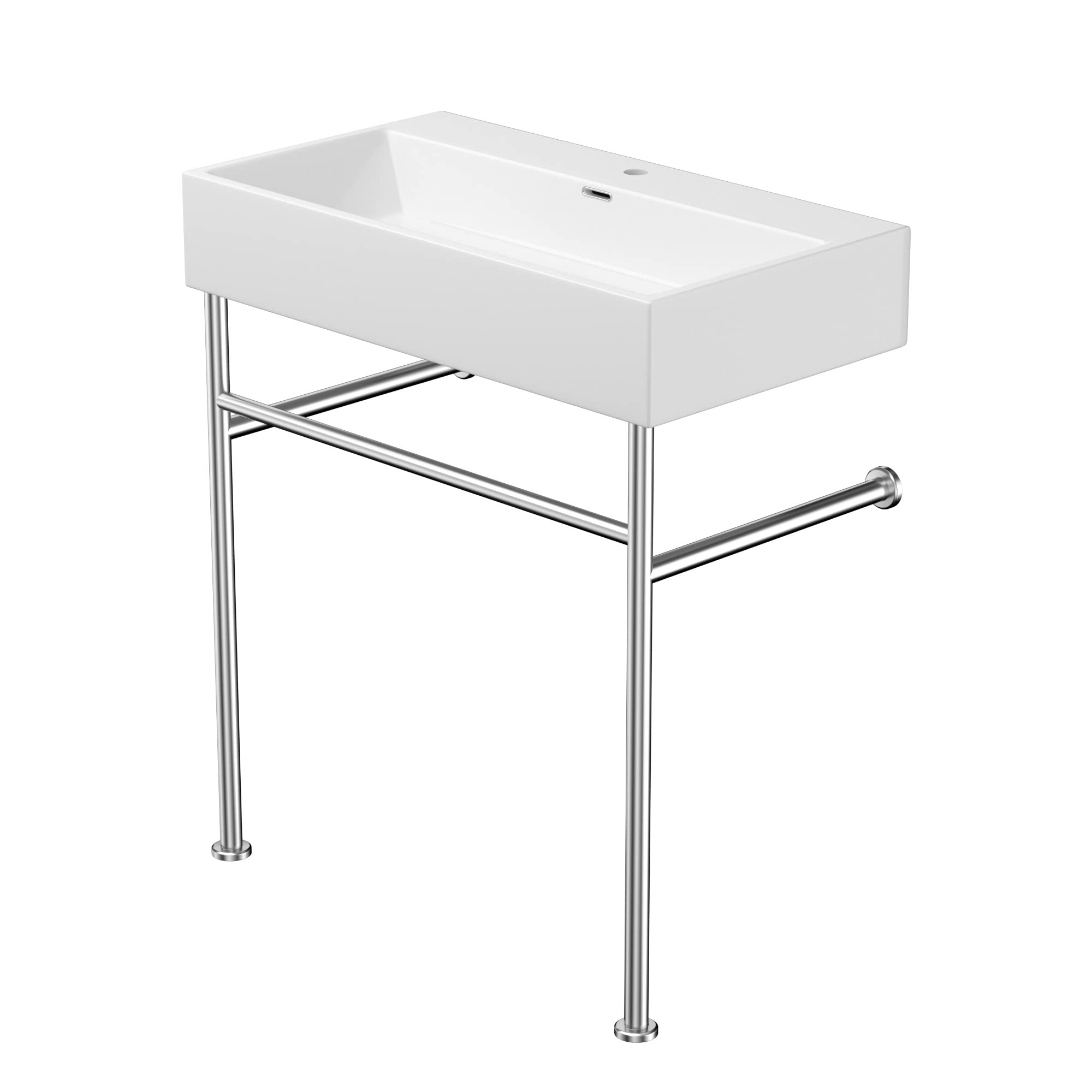 Lordear 30 Inch White Ceramic Freestanding Bathroom Sink with Pedestal Legs & Overflow - Modern Console Vanity Sink for Bathroom Remodeling & Powder Room Upgrade