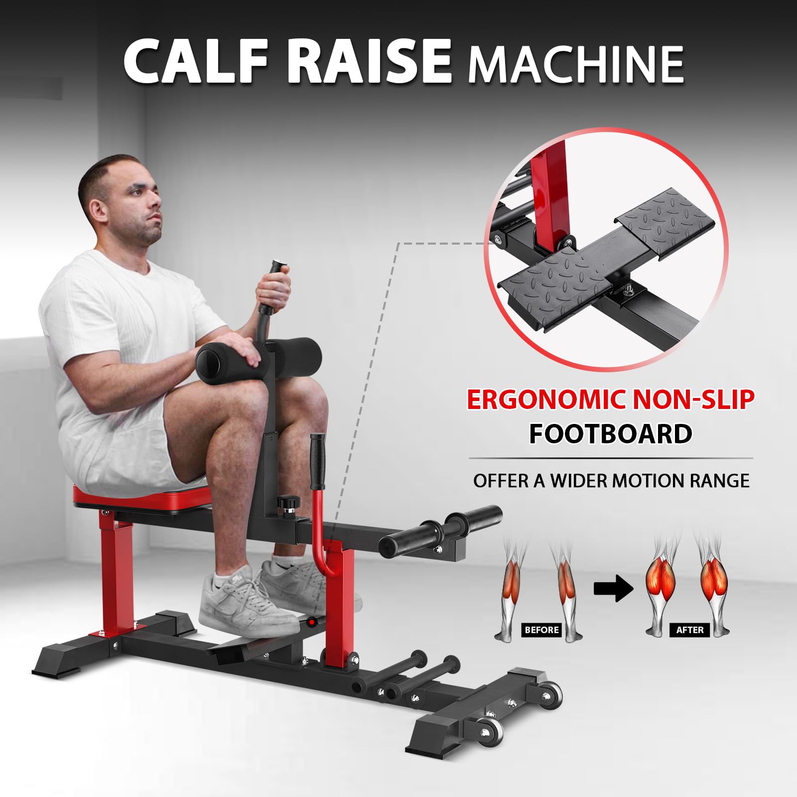 GMWD Adjustable Seated Calf Raise Machine with Resistance Band Pegs - Leg Workout Equipment for Home Gym | Strength Training & Muscle Building for Athletes