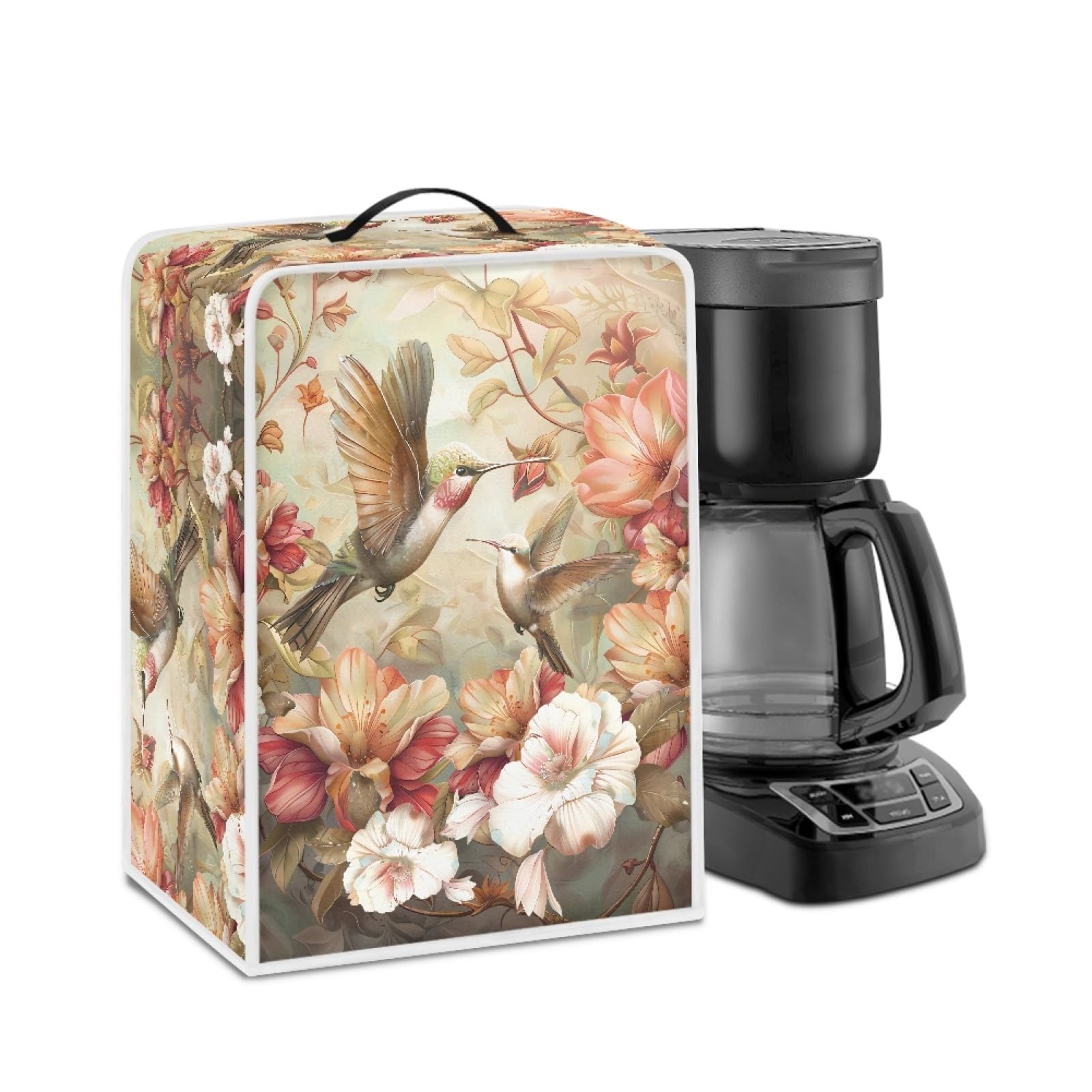 GLENLCWE Retro Hummingbird Peony Coffee Maker Cover - Washable Polyester Dust Cover with Top Handle for Kitchen Appliances | Protects from Dust & Fingerprints | Perfect for Keurig, Nespresso & Drip Coffee Machines