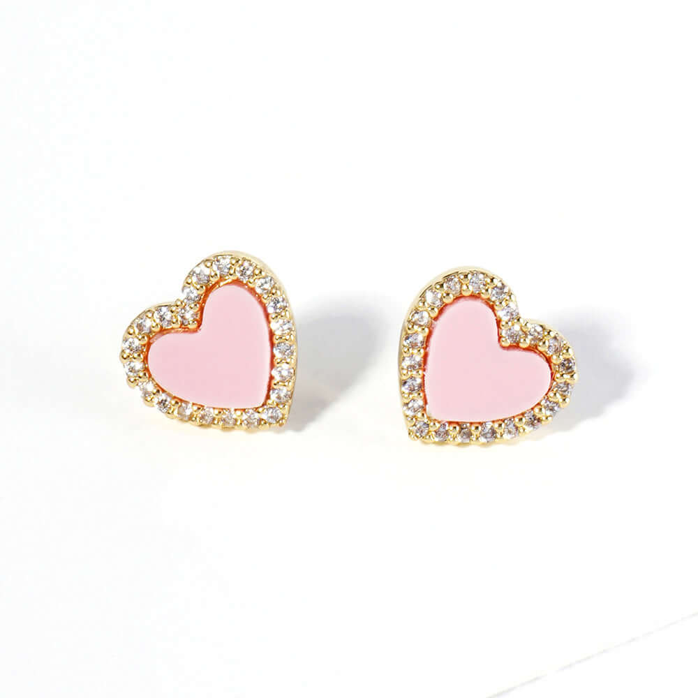 Pink Gold Plated CZ Stud Earrings with Heart Design - Perfect for Valentine's Day, Anniversary Gifts & Everyday Wear