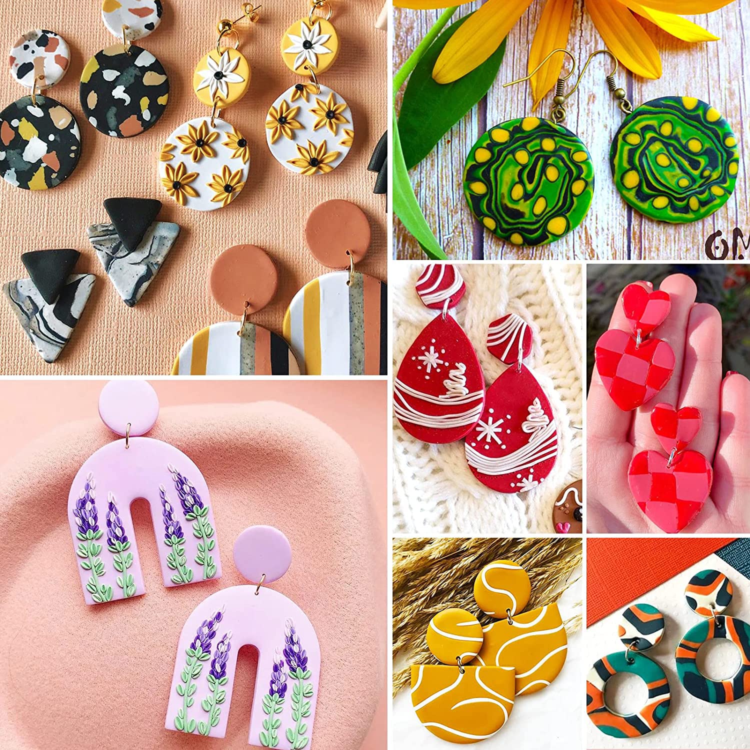 DIYOOHOMY 24 Pcs Polymer Clay Cutters - Metal Clay Earring Jewelry Making Kit with Geometric Flower Molds - Perfect for DIY Crafts, Handmade Jewelry & Polymer Clay Art Projects