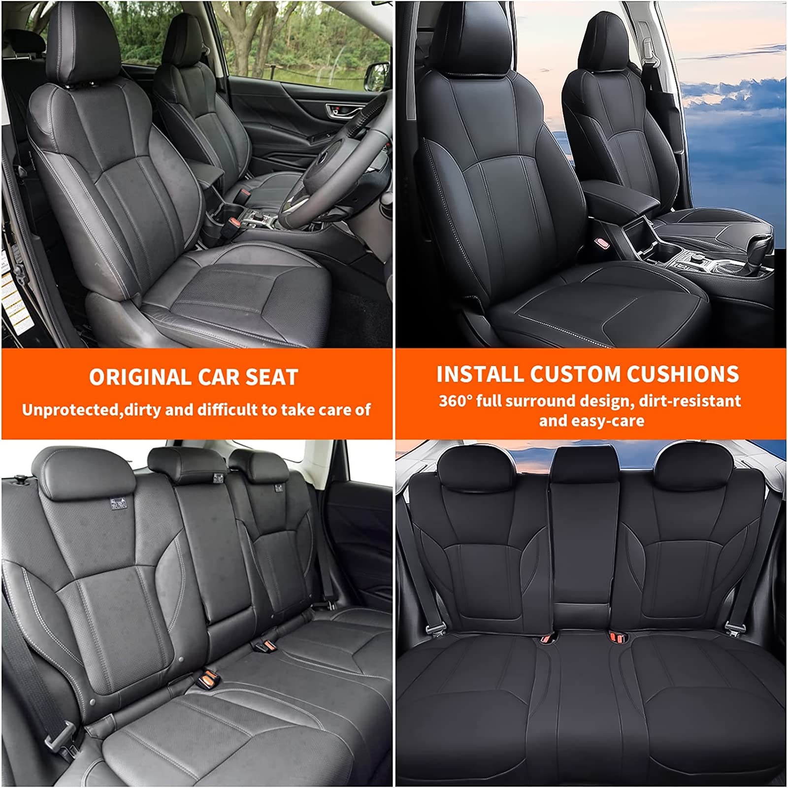 Custom Fit Subaru Crosstrek Seat Covers 2018-2023 - Full Set Faux Leather Front & Rear Car Seat Protectors in Black | Waterproof & Anti-Slip for Comfort & Style | Perfect for Road Trips, Commuting & Family Travel