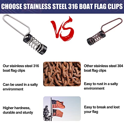 Stainless Steel Marine Flag Clips for Boat Halyards, Outrigger Lines & Antennas - Heavy Duty Flagpole Rope Clips for Stern Lights & Fishing - Perfect for Boating, Sailing & Water Sports