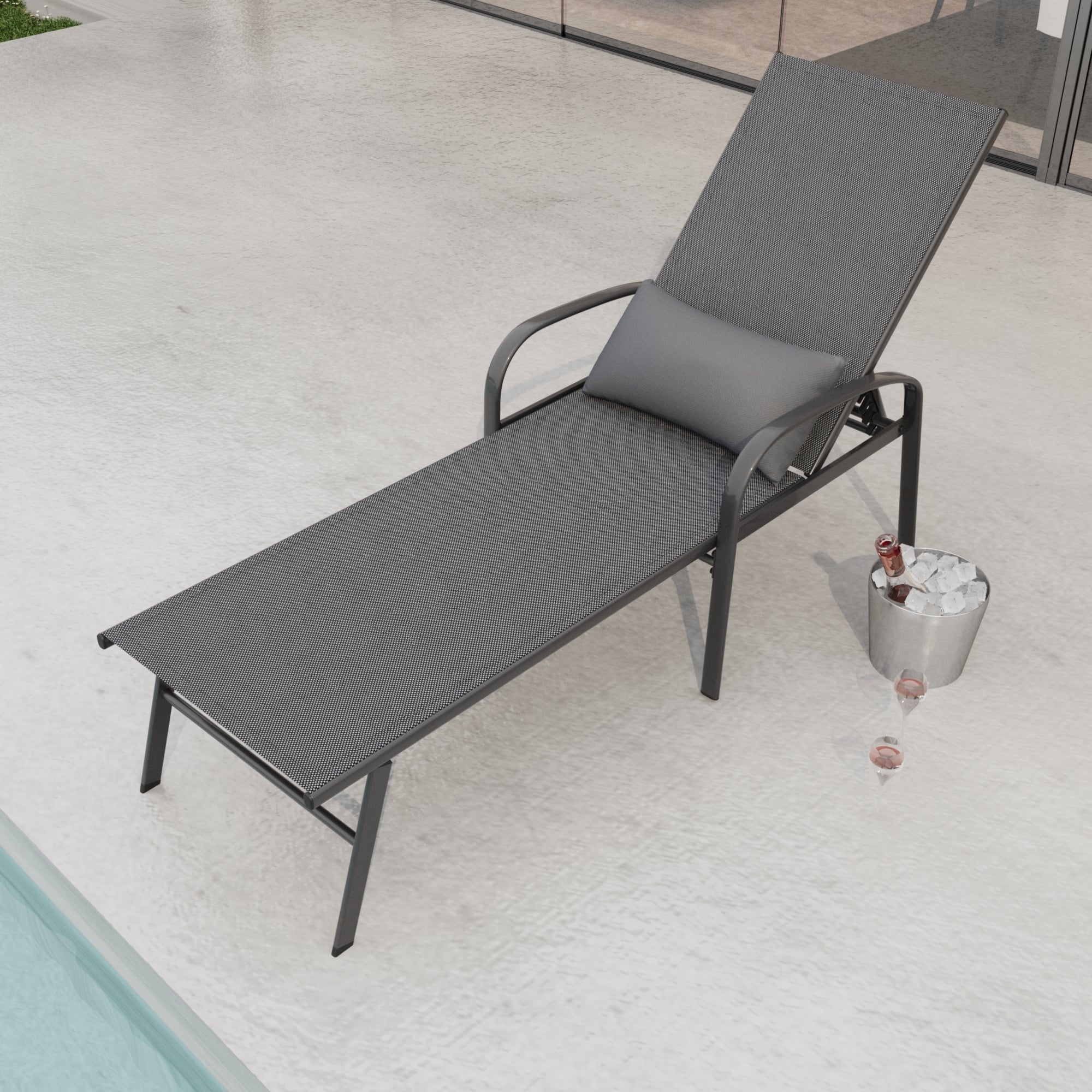2-Piece Outdoor Patio Lounge Set with Pillows - Waterproof Gray Poolside Chaise Lounge Chairs for Backyard, Garden & Swimming Pool Relaxation