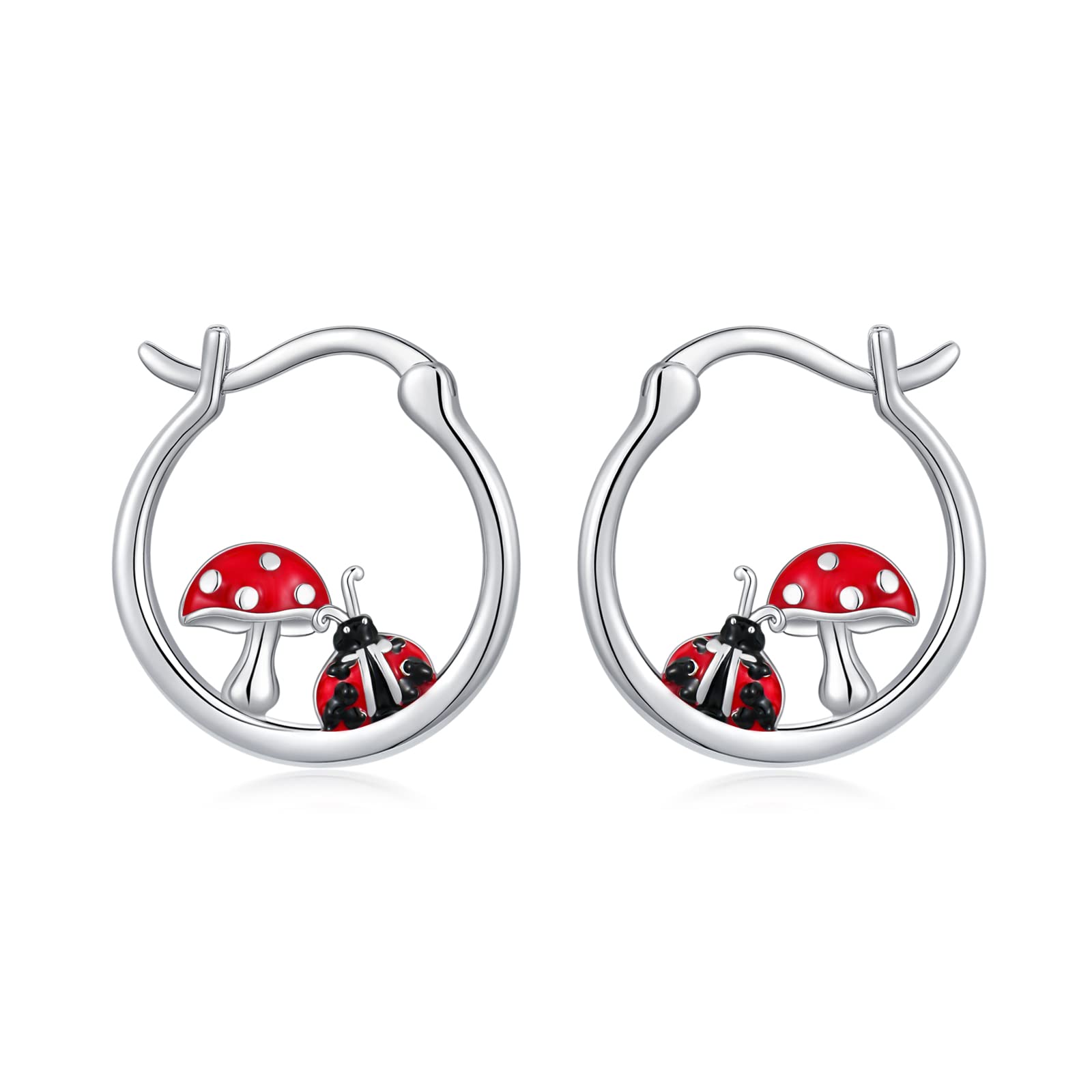925 Sterling Silver Small Hoop Earrings - Bunny Rabbit Pig Ladybug Mushroom Mountain Penguin Animal Nature Jewelry Gifts for Women & Girls | Perfect for Everyday Wear, Parties & Special Occasions