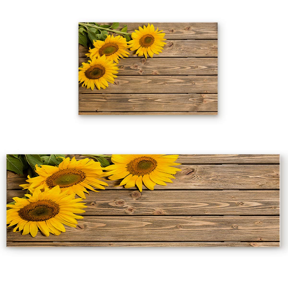 Farmhouse Sunflower Kitchen Rugs Set of 2 - Non-Slip Washable Anti-Fatigue Mats for Kitchen, Bathroom & Living Room (19.7x31.5in + 19.7x63in) | Rustic Decor, Absorbent Doormat for Home, Bedroom & Entryway - Perfect for Farmhouse Style & High Traffic Areas