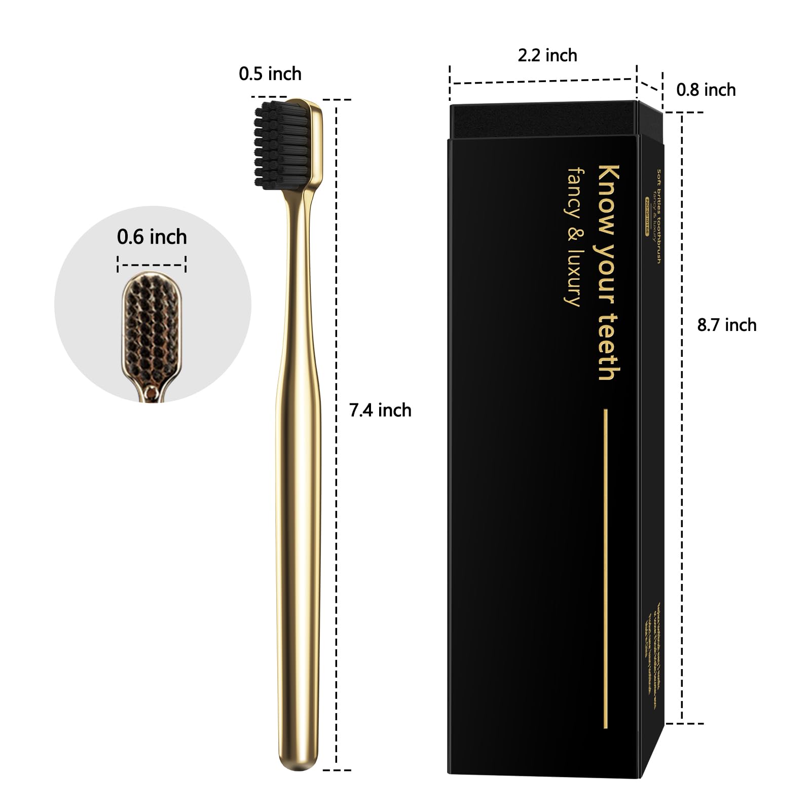 Premium Gold Plated Toothbrush with Soft Charcoal Bristles - Luxury Travel & Home Oral Care for Adults - Gentle Cleaning & Stain Removal for Fresh Breath
