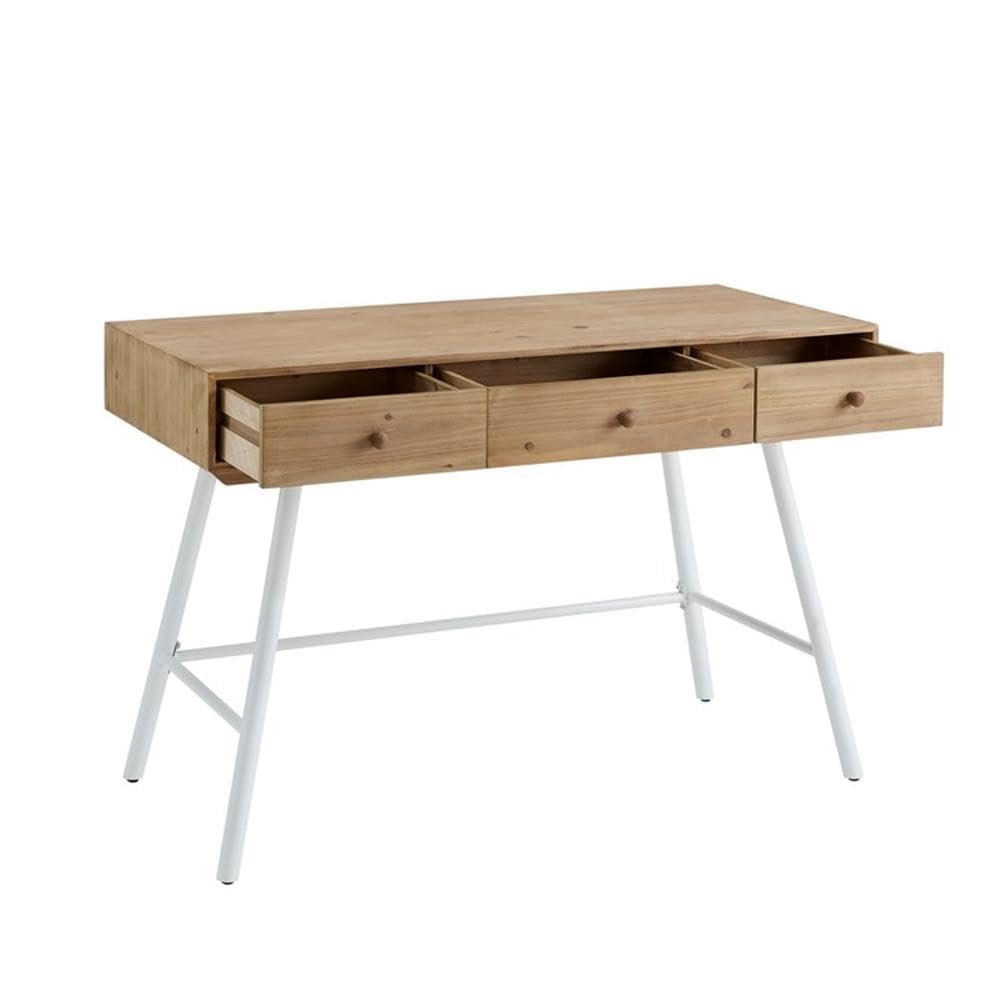 Modern White Wood and Metal 3-Drawer Writing Desk - Perfect for Home Office, Study Room & Small Workspaces