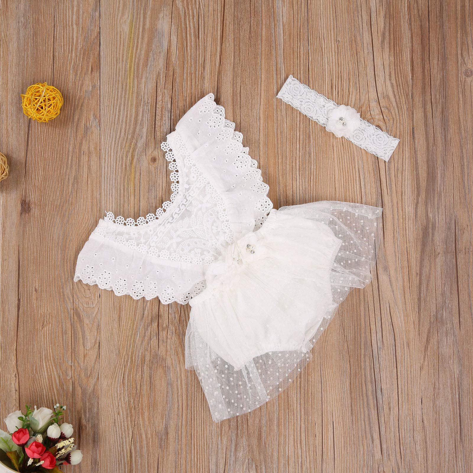 Kayotuas Baby Girl Lace Romper - Boho Style Newborn Photography Outfit with Ruffle Sleeves & Tutu Skirt - Infant Jumpsuit for Special Occasions, Birthday Parties, and Photo Shoots