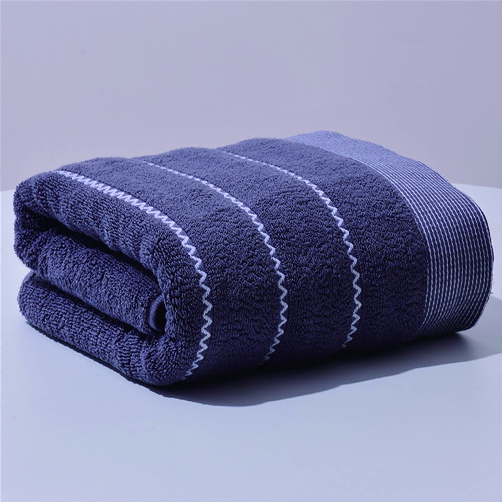 Premium Cotton Bath Towel Set for Adults - Ultra Absorbent, Soft & Quick-Dry Striped Towels (70x140cm) - Luxury Bath, Spa & Gym Essentials for Home & Hotel Use (Navy Blue)