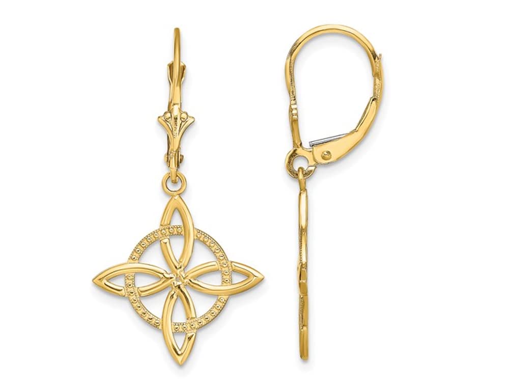 14K Yellow Gold Small Celtic Eternity Knot Leverback Earrings for Women - Elegant Irish Jewelry Gift for Anniversary, Wedding & Special Occasions