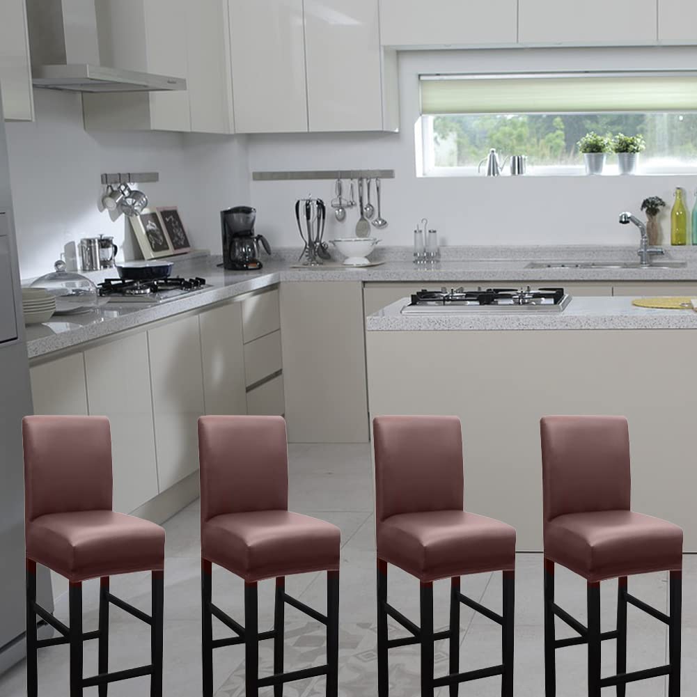 2 Pack Stretch Waterproof PU Bar Stool Covers with Backs - Durable Slipcovers for Pub, Counter & Coffee Shop Stools - Perfect for Home, Restaurant & Commercial Use