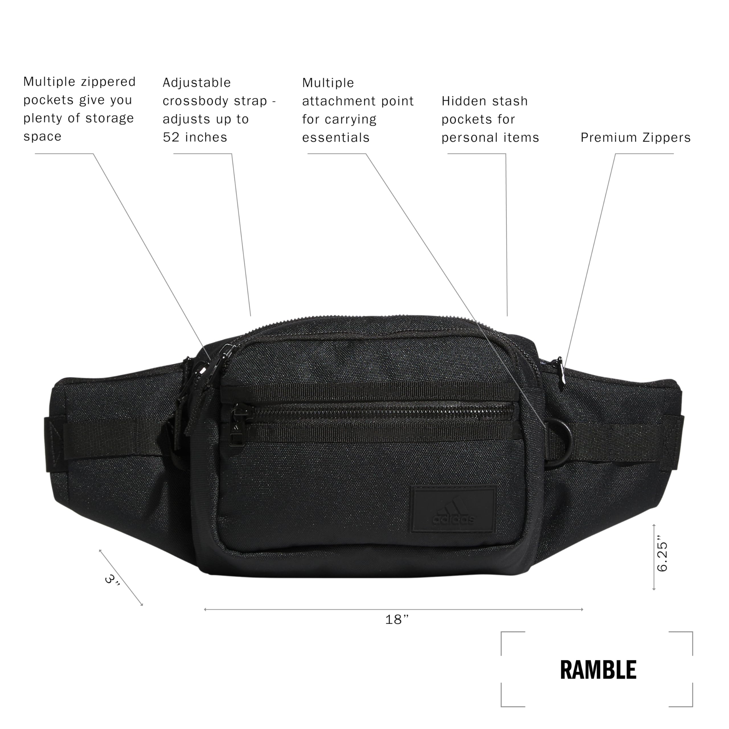 **Adidas Ramble Crossbody Bag - Lightweight & Durable for Festivals, Travel, Hiking & Everyday Use**    **Perfect for Concerts, Outdoor Adventures, Commuting & Casual Outings**