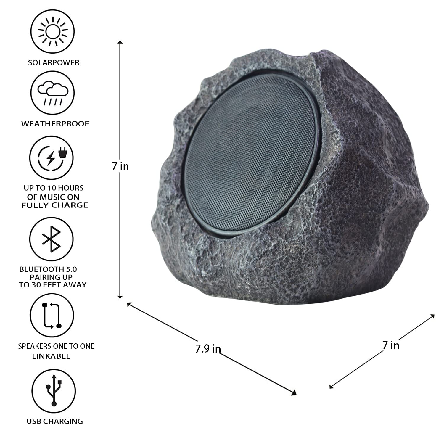 Deck Impressions Solar 5-Watt Outdoor Wireless Charcoal Rock Speaker with Bluetooth Technology - Pair 2 Speakers (3.5