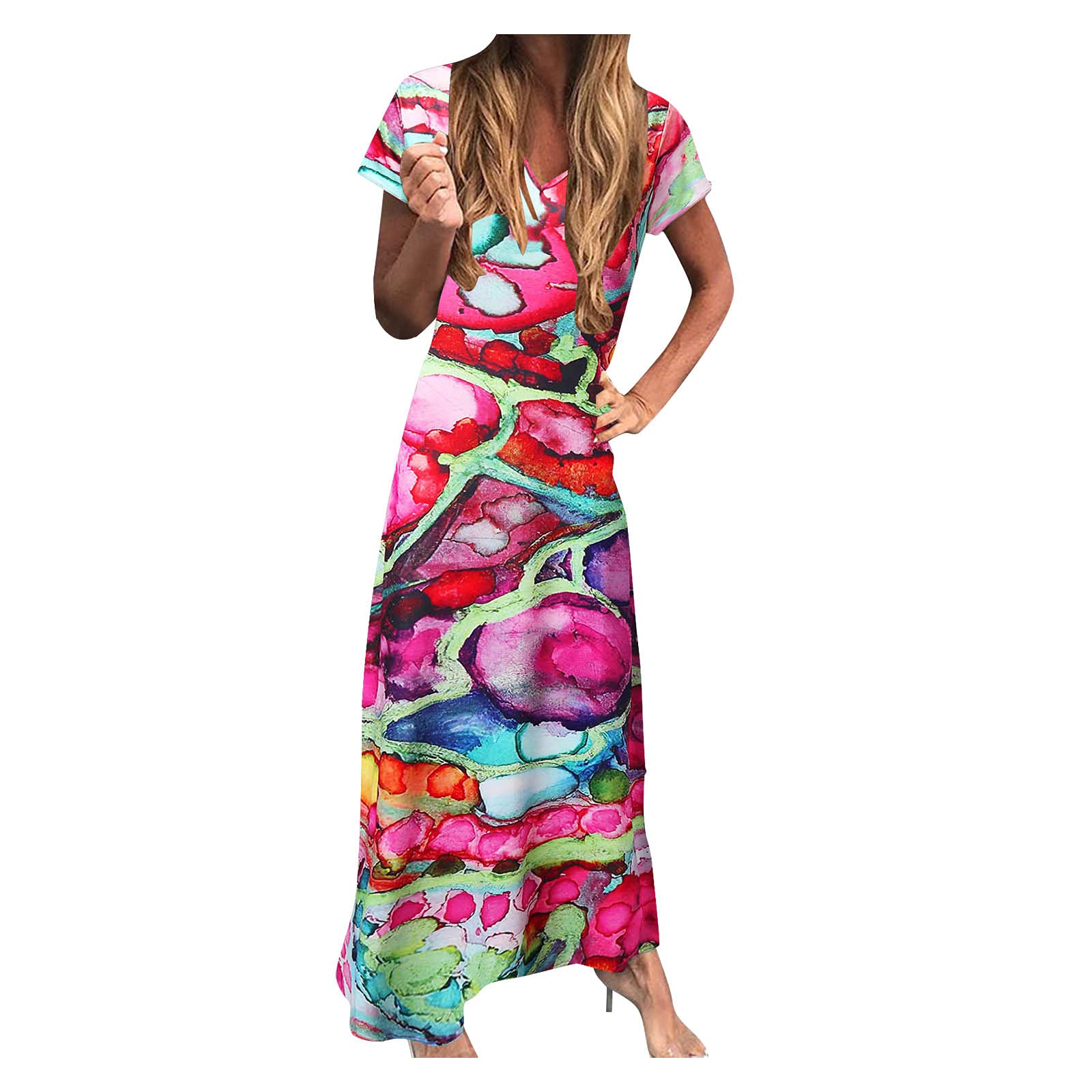 ETHKIA Women's Printed V-Neck Short Sleeve Party Dress with Side Slit - Elegant Cocktail & Evening Dress for Women 2022 | Perfect for Weddings, Date Nights & Special Occasions