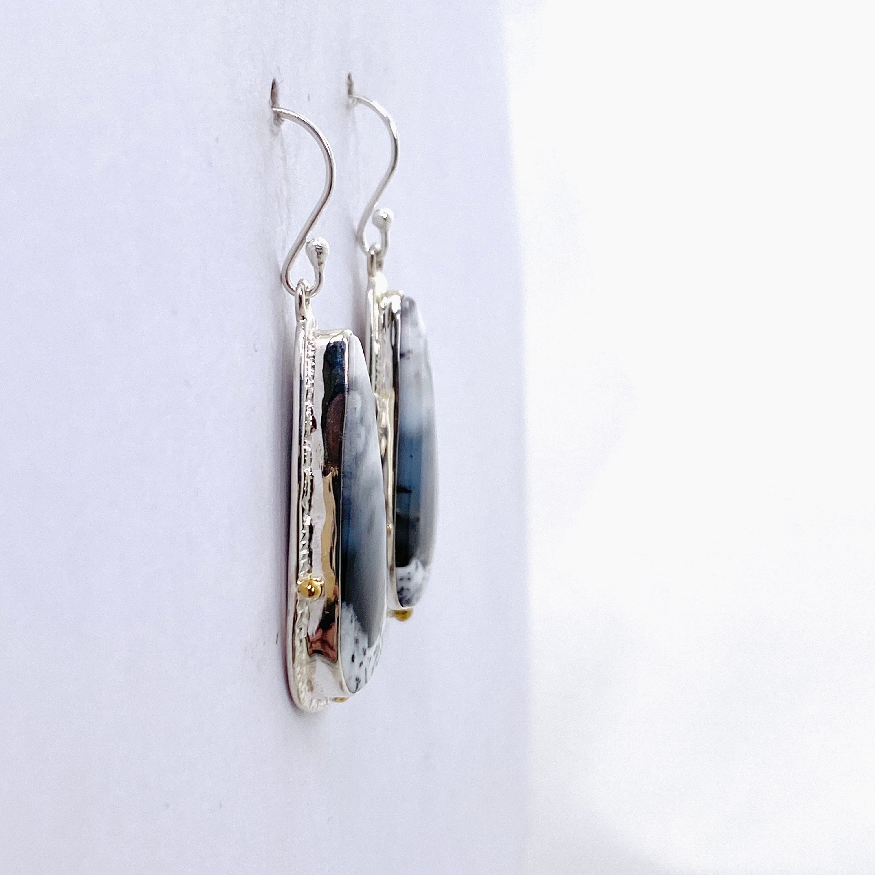 Dendritic Opal Teardrop Cabochon Earrings - Sterling Silver Handmade Jewelry for Women | Perfect for Weddings, Parties & Special Occasions