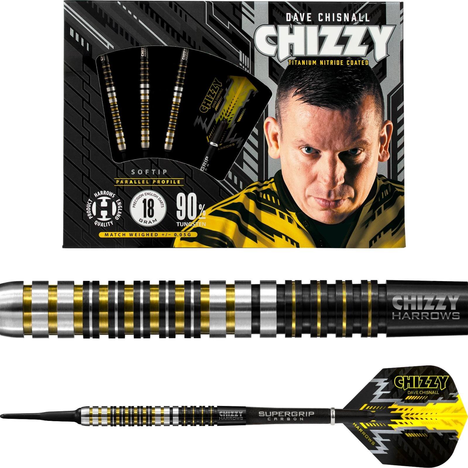 Harrows Chizzy Dave Chisnall 90% Tungsten Soft Tip Darts - 18g, 20g, 22g for Professional & Casual Play | Perfect for Bars, Tournaments & Home Practice