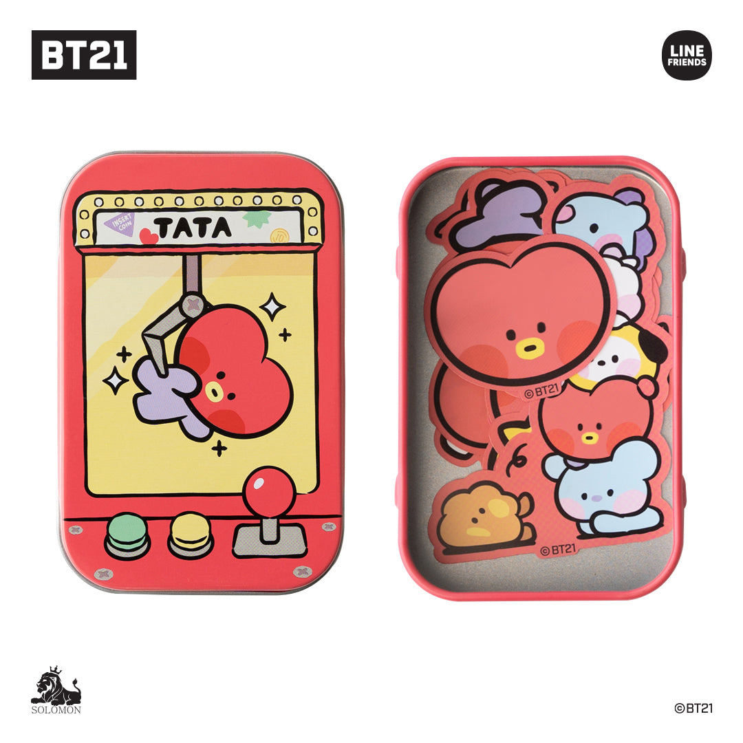 BT21 Mini Sticker Tin - Tata Cute Character Vinyl Stickers for Laptops, Water Bottles & Phone Cases - Korean Stationery & Kpop Merchandise for BTS Fans